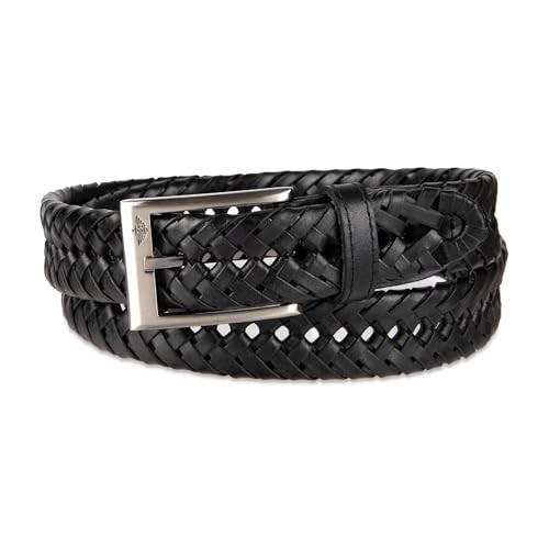 Men’s Fully Adjustable Braided Belt 38 Black Silver Buckle