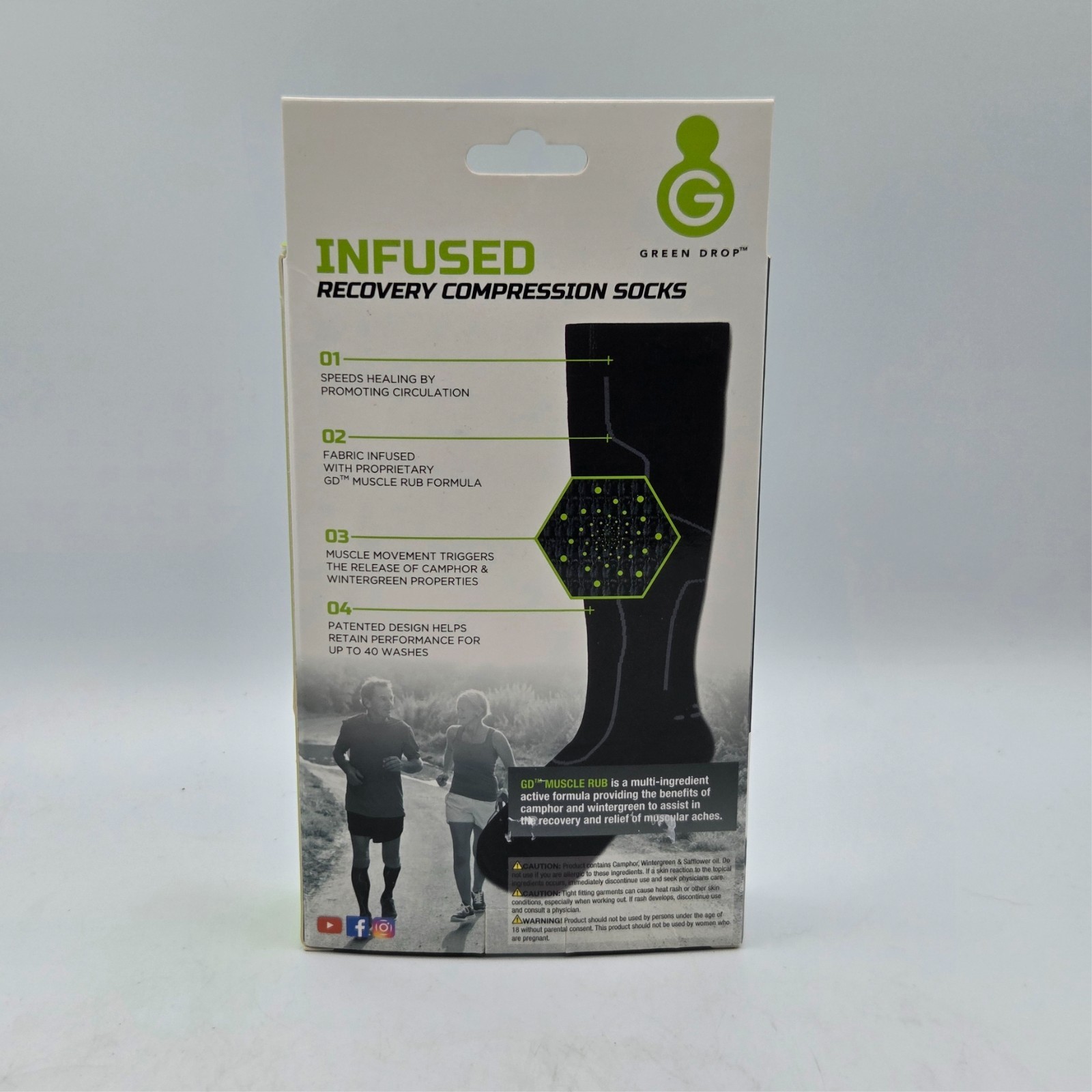 Green Drop Compression Socks Knee High Black S/M Unisex 6 -9 NEW in BOX 1 Ct