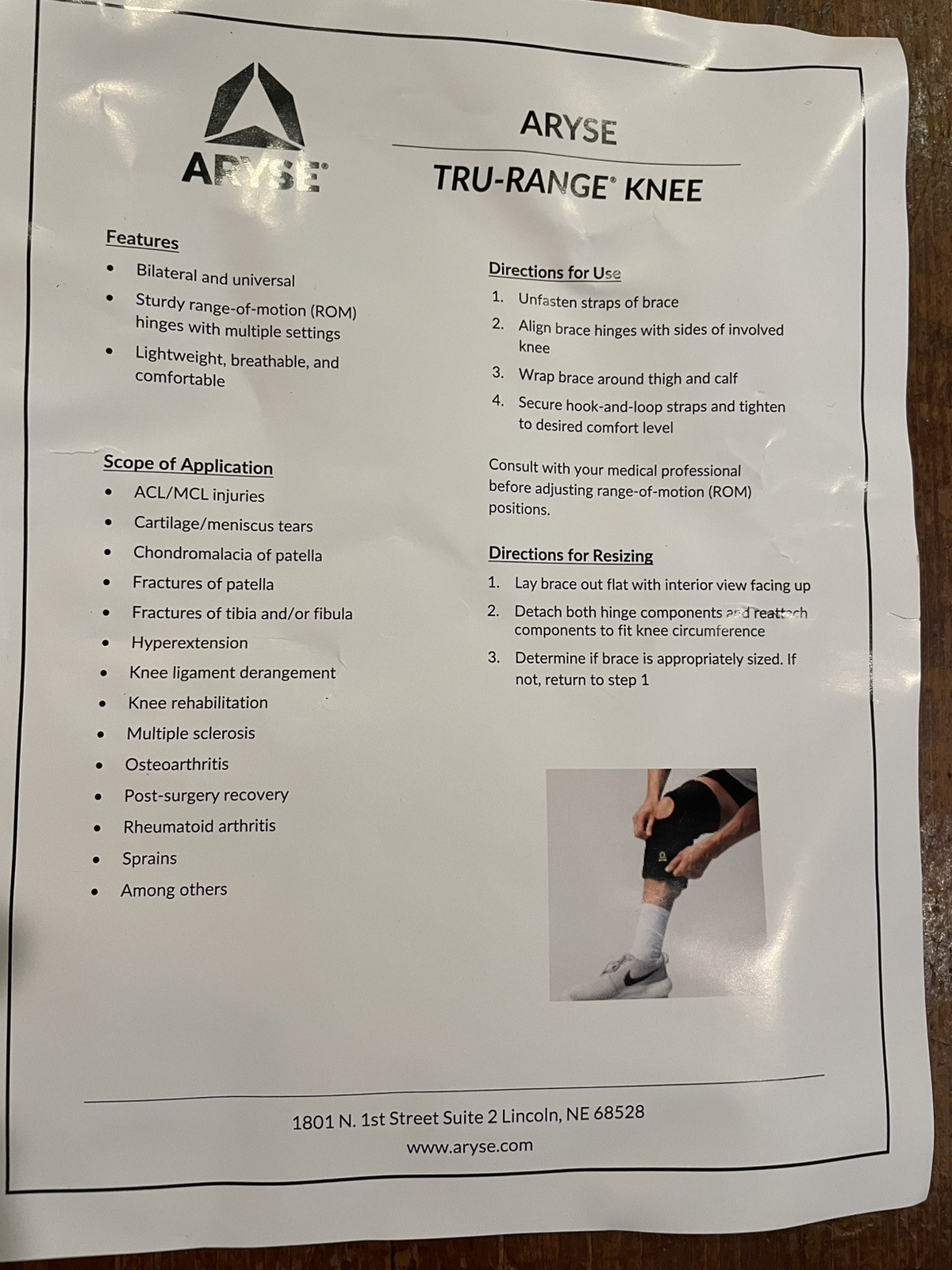 Aryse Tru Range Hinged Knee Brace Multiple Setting Unisex