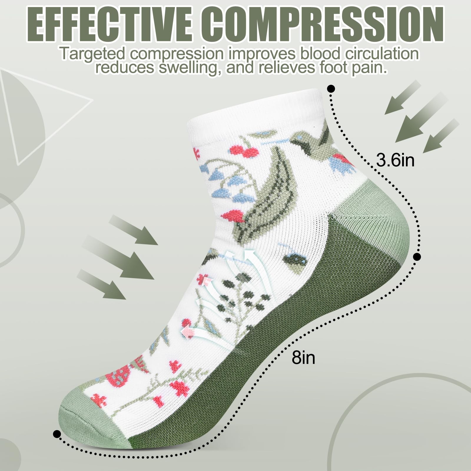 6 Pairs Ankle Compression Socks for Women Floral Low Cut Athletic Support Soc…