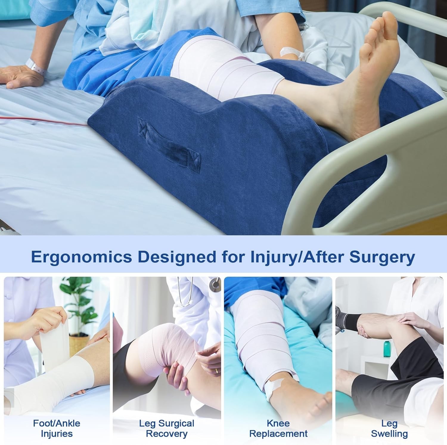 Adjustable Leg Elevation Pillows for After Surgery, Ergonomic Curve Keeps Kne…