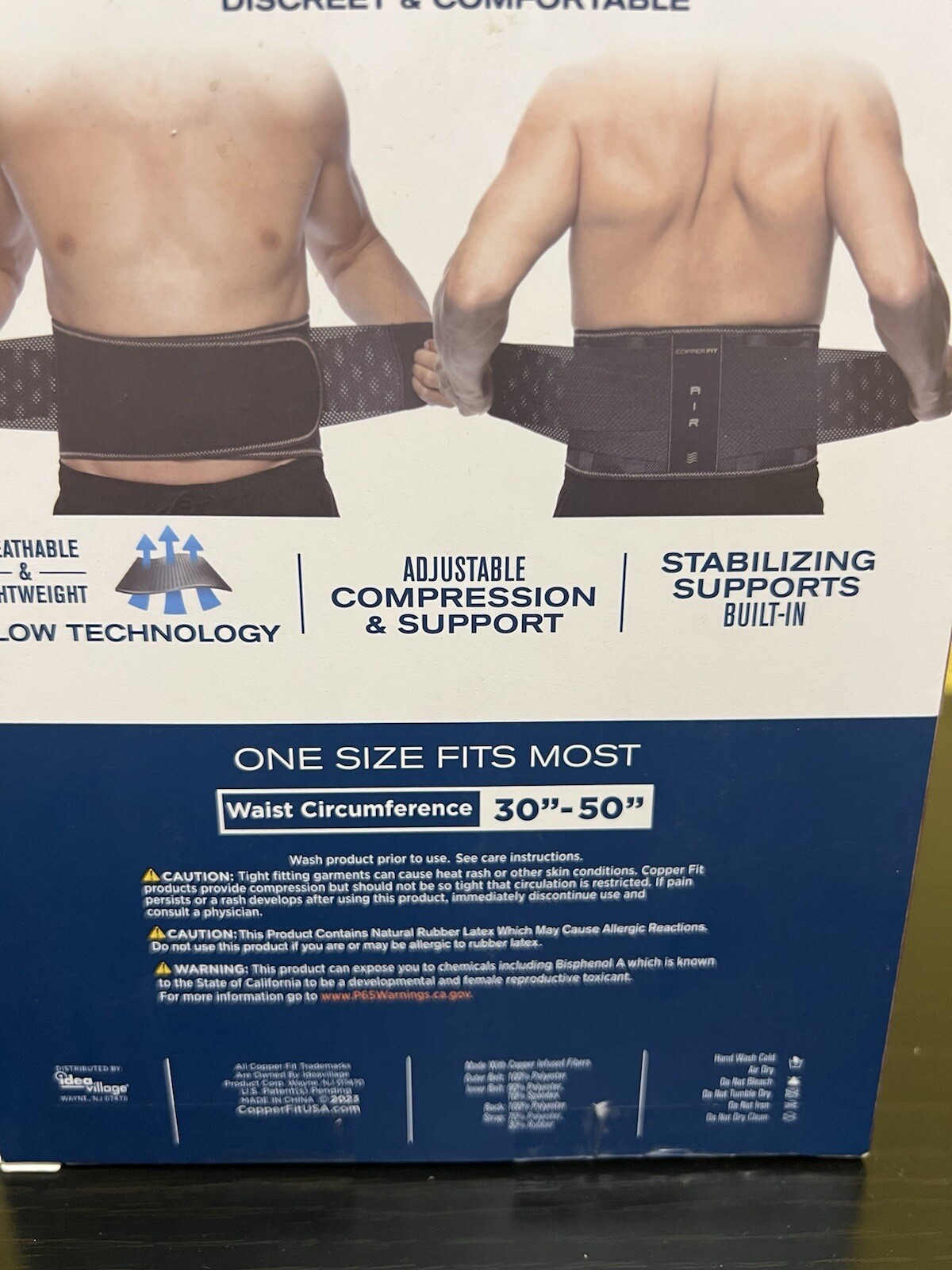 Copper Fit Elite Back Support Adjustable One size with airflow Technology Opened