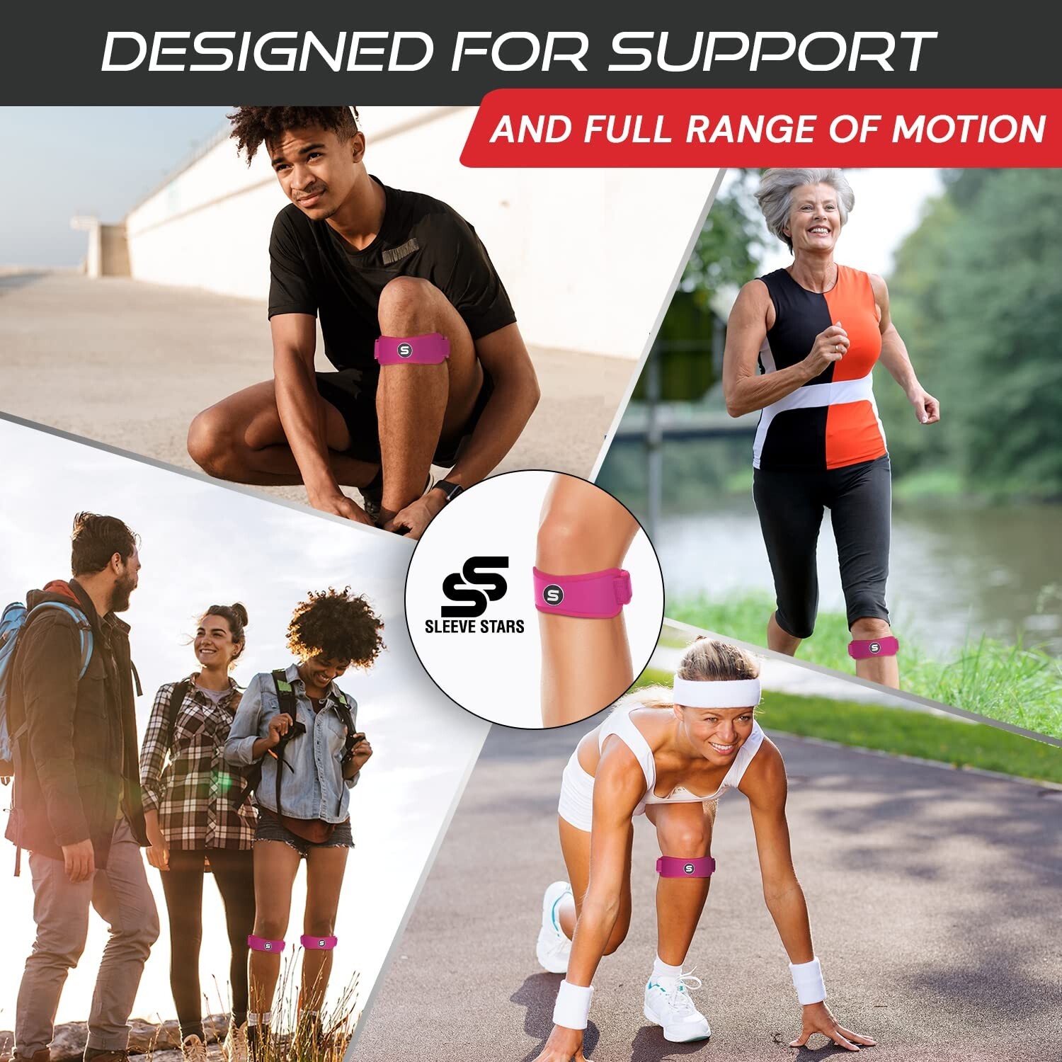 Comfortable Patellar Tendon Support Strap for Arthritis & Pain Relief – Hot Pink