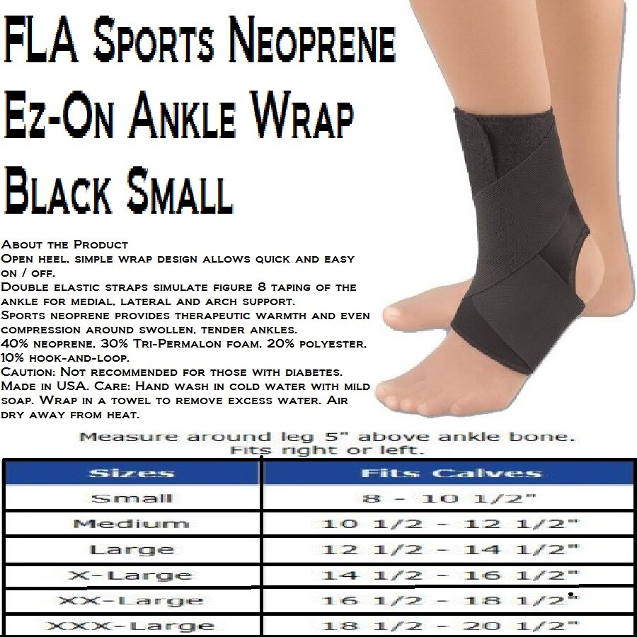 FLA Small Sports Neoprene Ez-On Ankle Wrap Black