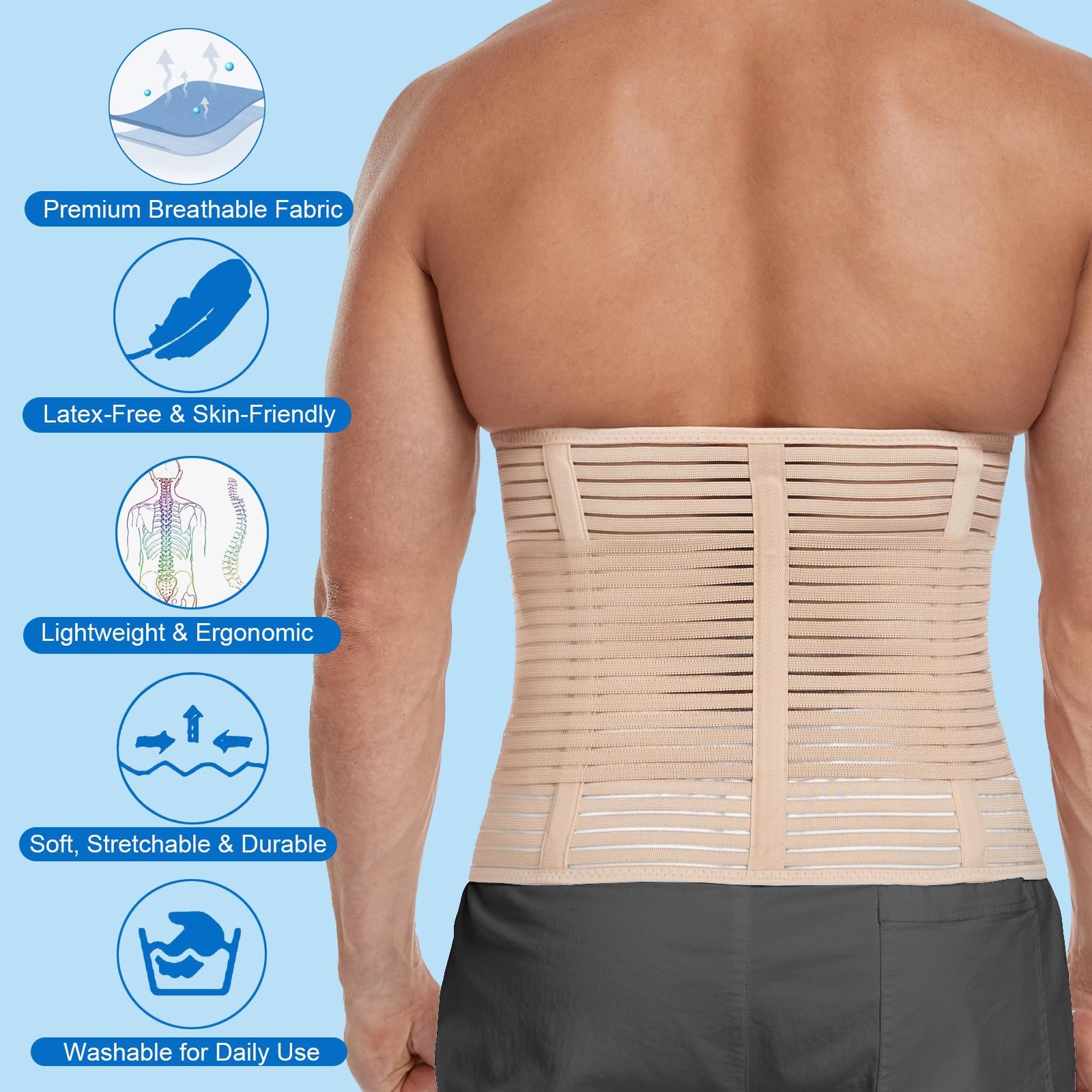 Abdominal Binder Post Surgery 12-Inch Wide Belly Wrap for Men and Women