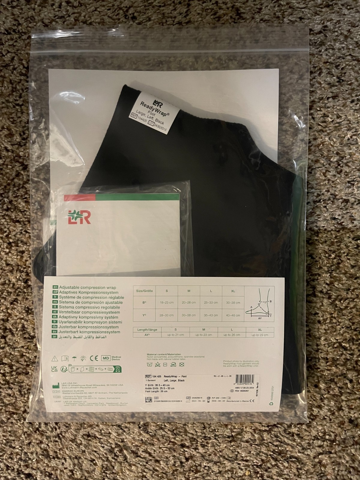 L&R ReadyWrap Foot SL Compression Wrap Large Left Black REF 104425 New