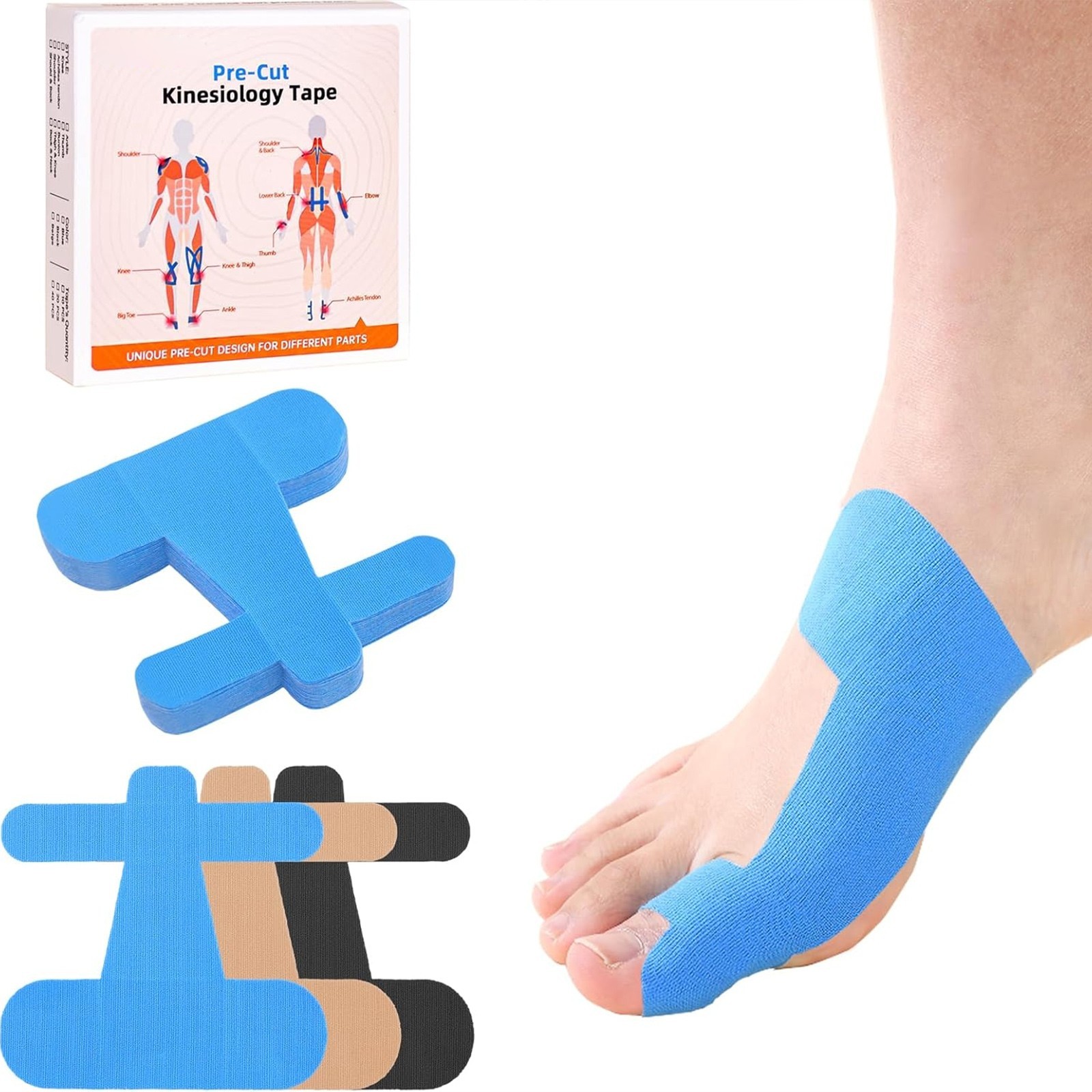 Bunion Precut Kinesiology Tape 40Pcs Big Toe Support Breathable Latex‑Free Blue