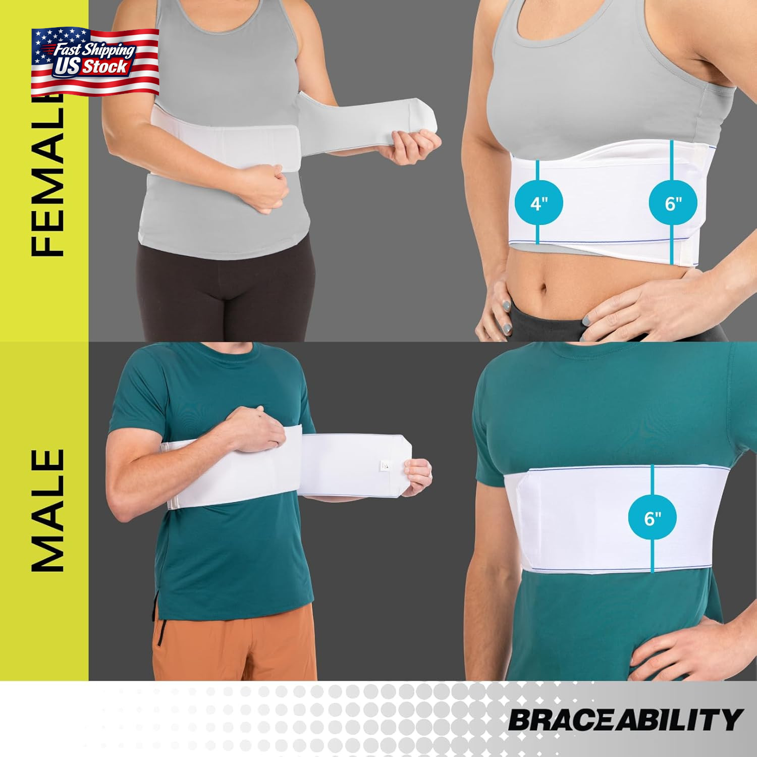 Braceability Rib Injury Binder Belt – Universal Brace for Men, Broken, Fractured