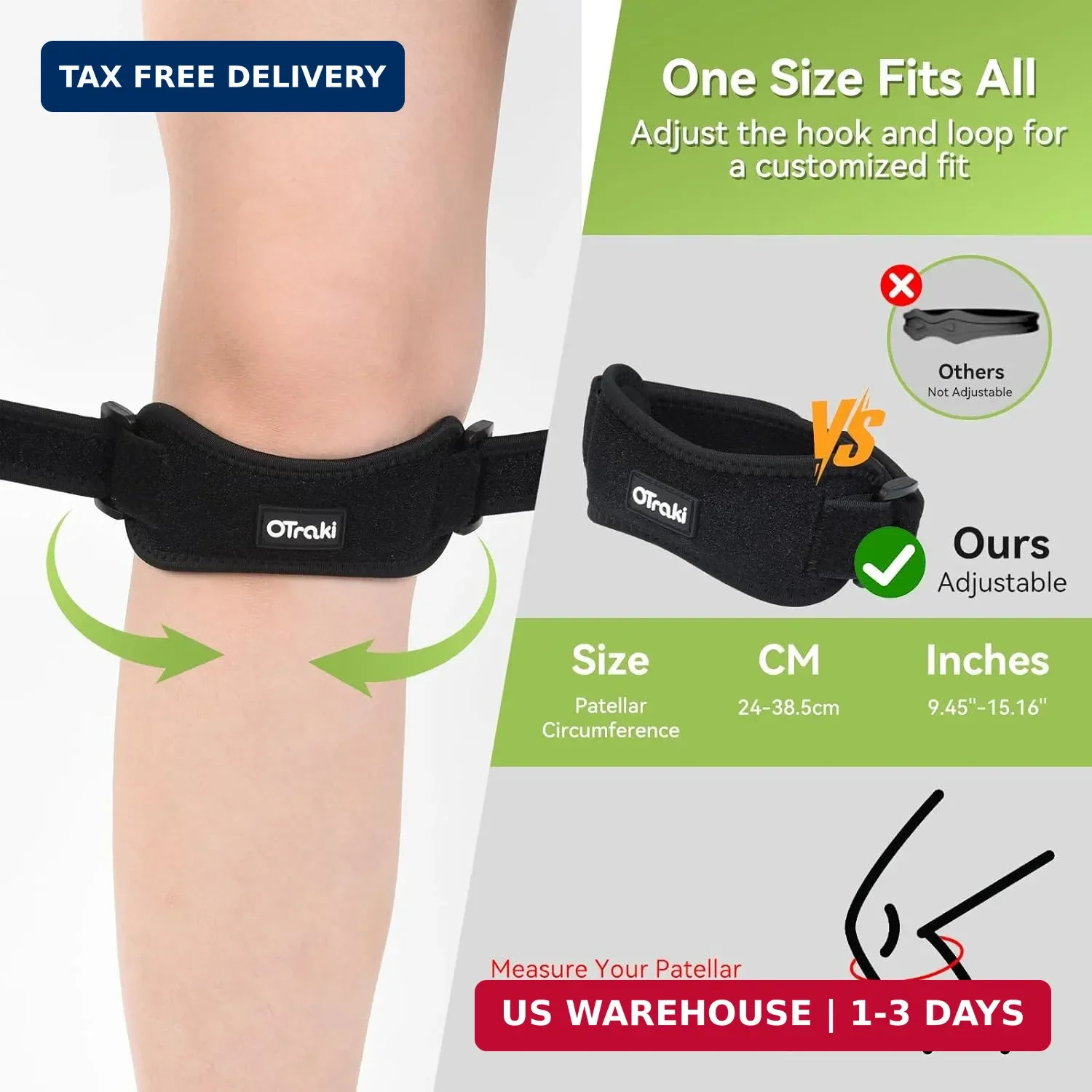 2 Pack Sports Patella Tendon Knee Strap, Lightweight Men Women Patella Knee Brac