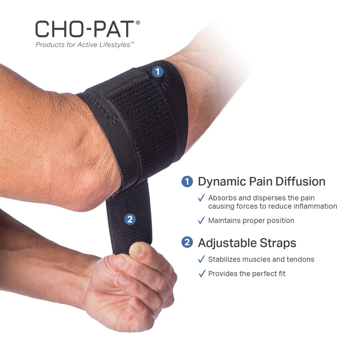 Cho-Pat Golfer’s Elbow Support Strap, Designed In Cooperation w/ Large, Black