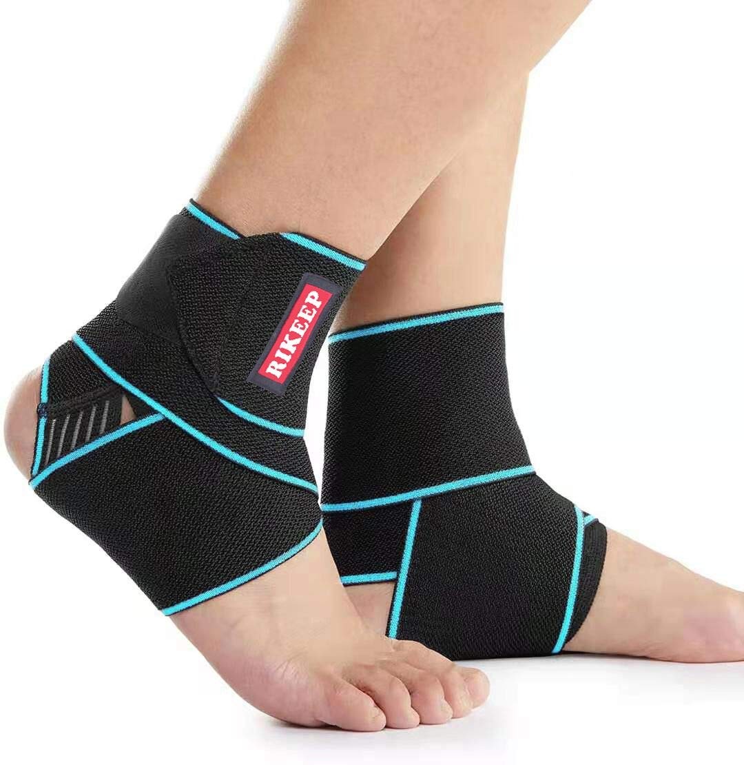 1 Pair Blue Ankle Brace Support Adjustable Compression Wrap Breathable Nylon
