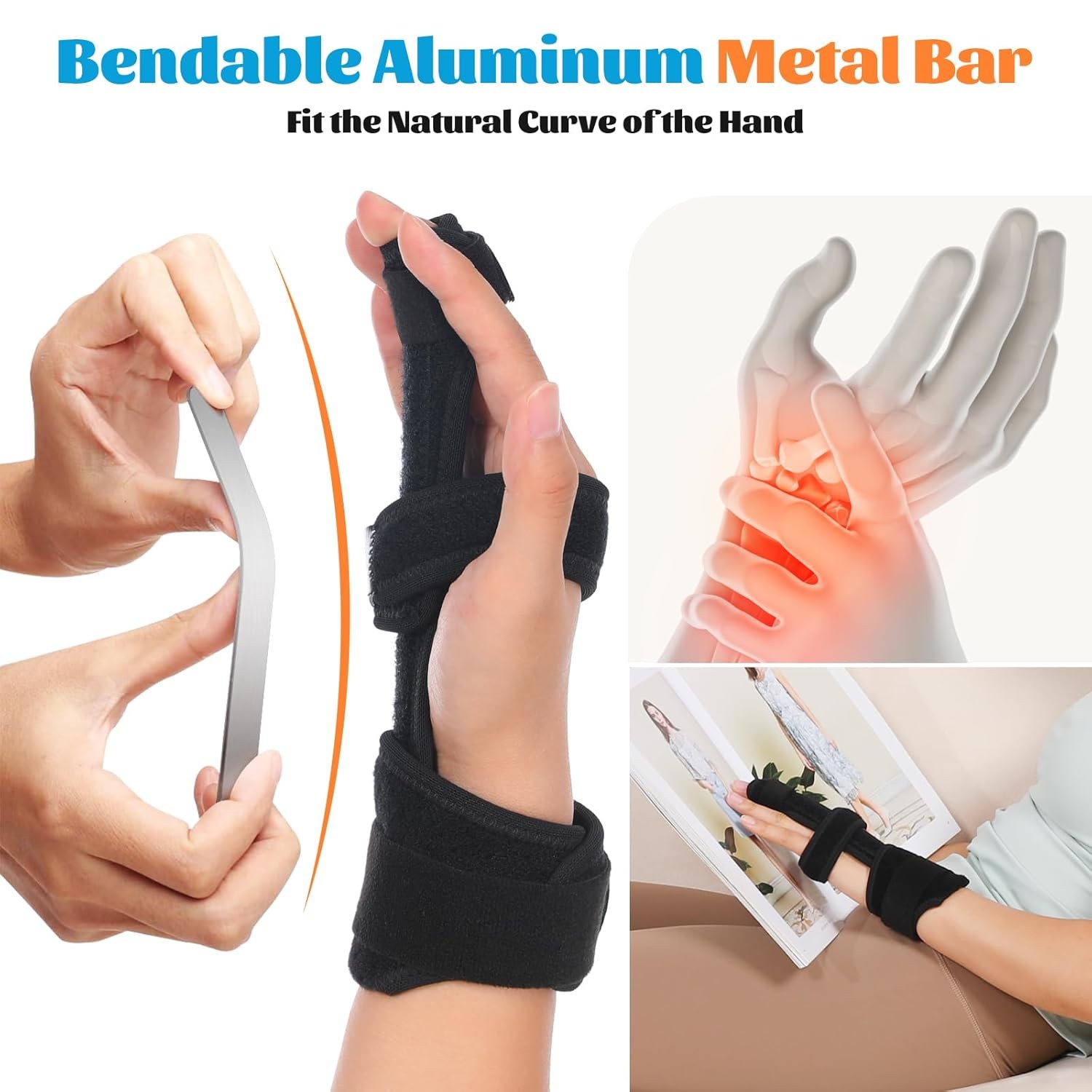 Fanwer Full Trigger Finger Splint, Reversible Middle Black
