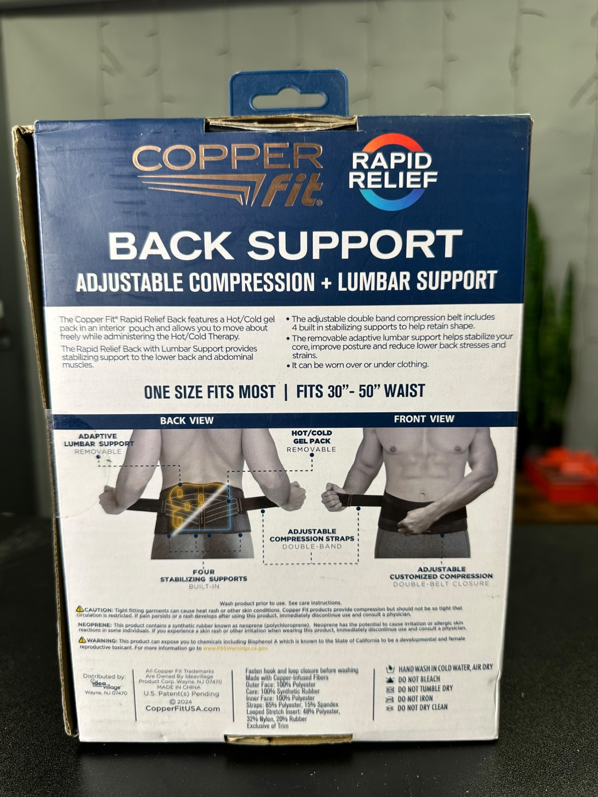 Copper Fit Adjustable Rapid Relief Back Brace with Hot/Cold Therapy