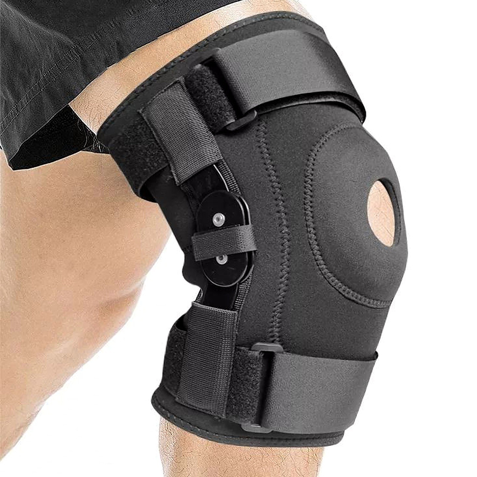 Adjustable Open Patella Hinged Knee Brace Compression Support Pain Relief Wraps