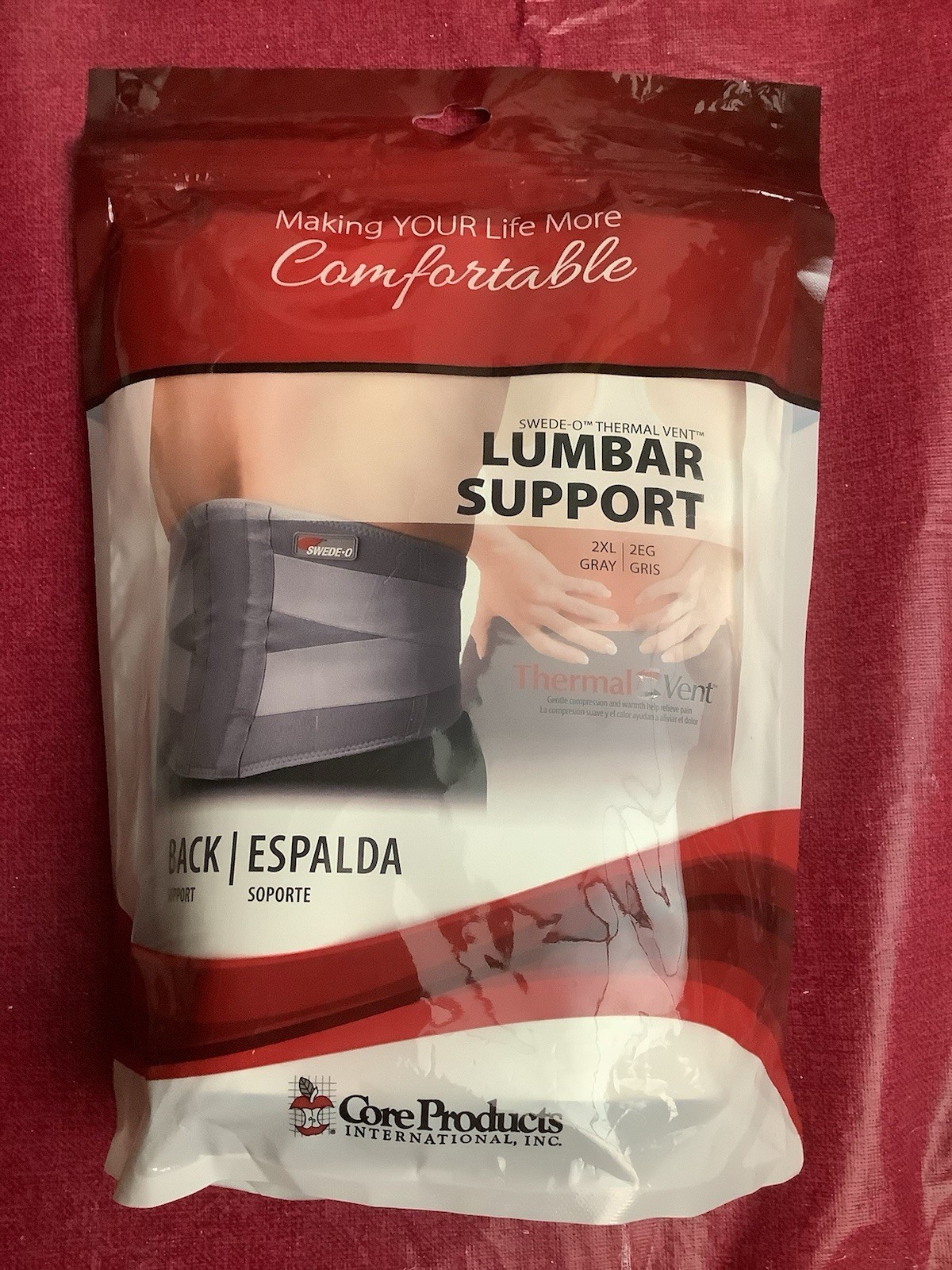 Swede-O 6071 Gray Thermal Vent Lumbar Back Support 2XL Brace Strap New NIP