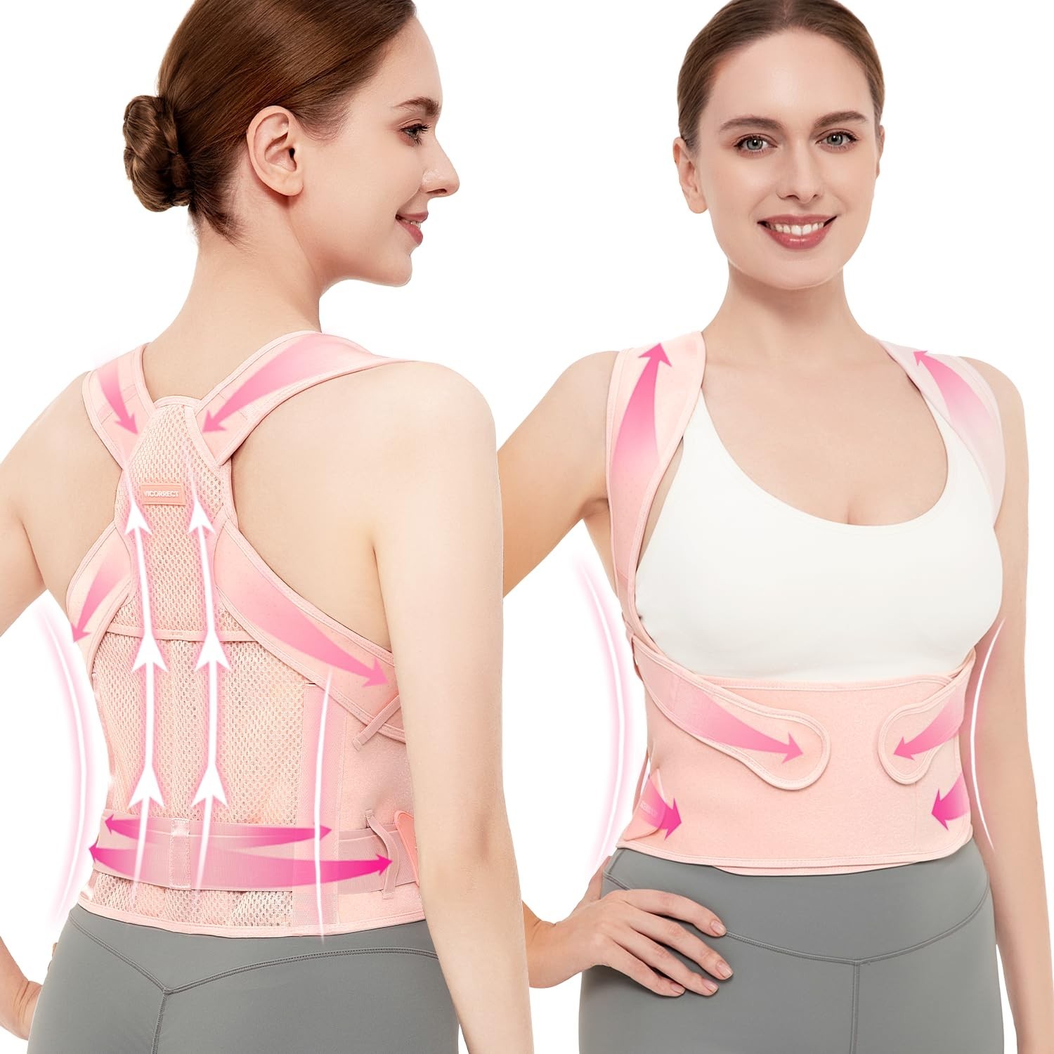 Gentle Posture Corrector with Adjustable Fit – Suitable for Teens & Adults, Pink