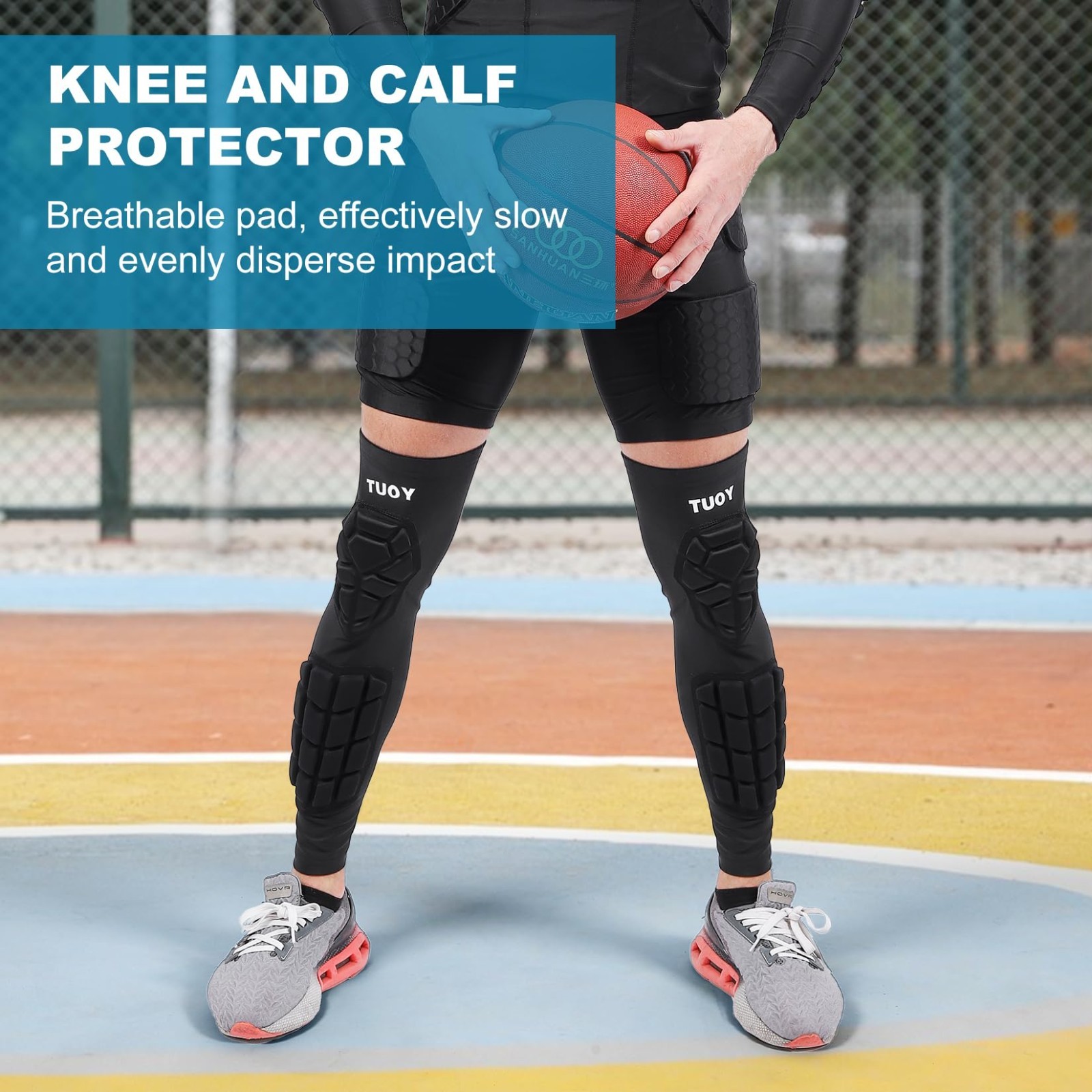 Padded Knee & Shin Guards Compression Sleeves for Football, Basketball, Soccer,