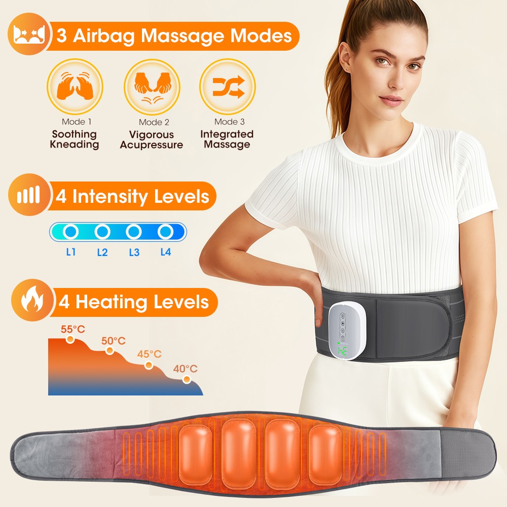 4-Level Heated Lumbar Massage and Decompression Belt for Lower Back Pain Relief