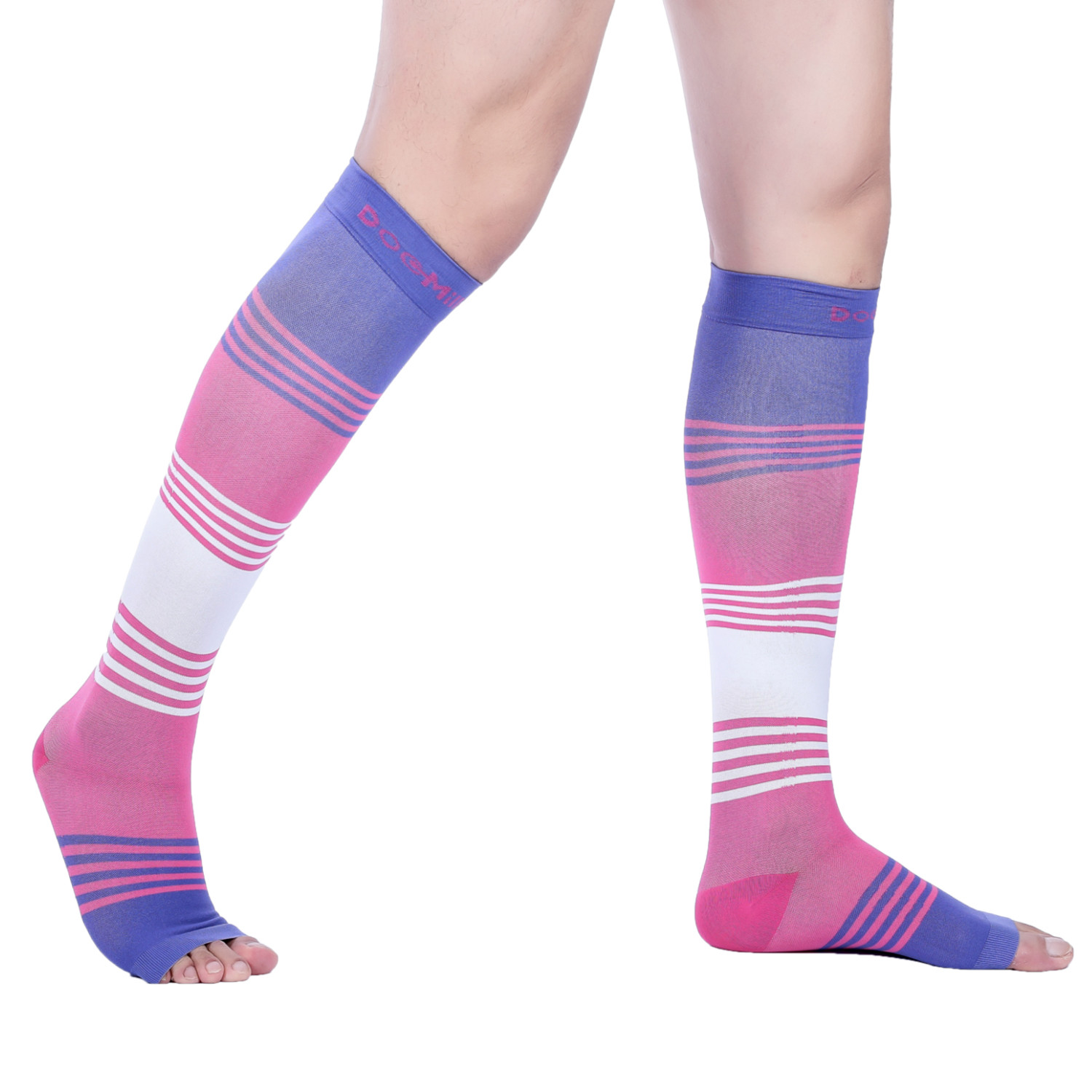 Doc Miller Open Toe Socks Compression Sleeve Stocking 20-30 mmHg Varicose VIOLET