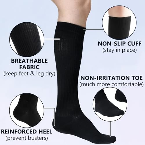 +MD Cotton Compression Socks for Women & Men 4/6 10-13 6 Pairs Black 15-20mmHg