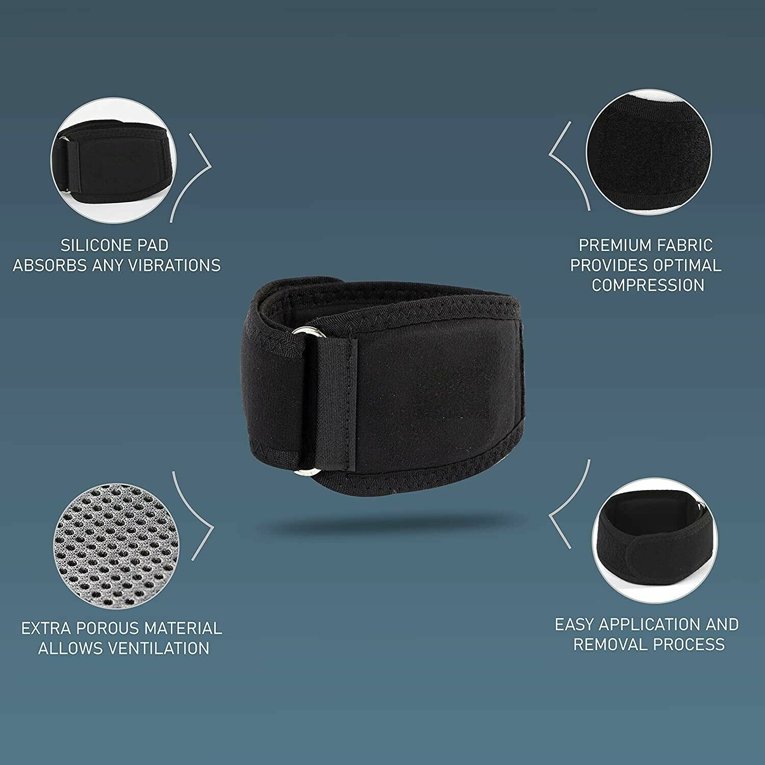 Tennis Elbow Support with quick healing and relief from pain, Black, Medium