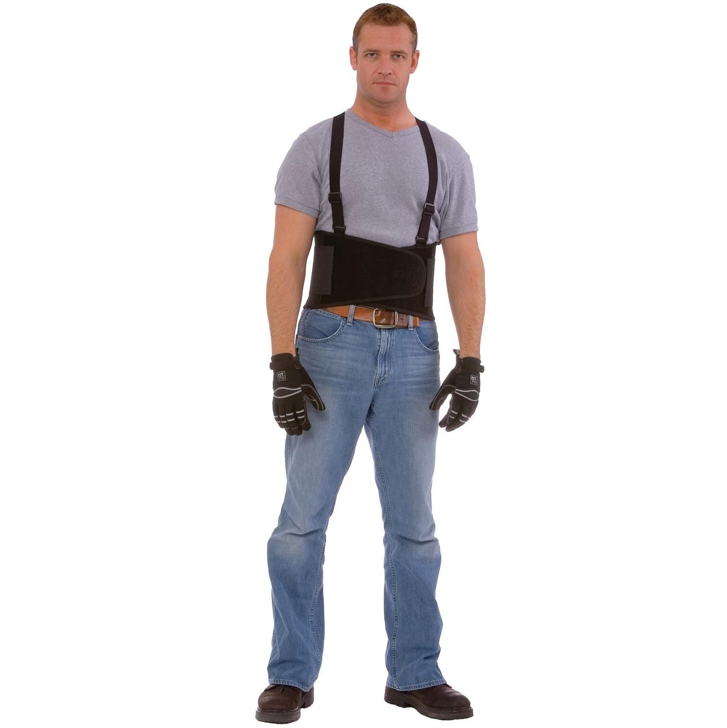 Back Support Belt with Attached Suspenders, Quick Adjust Elastic Outer Panels