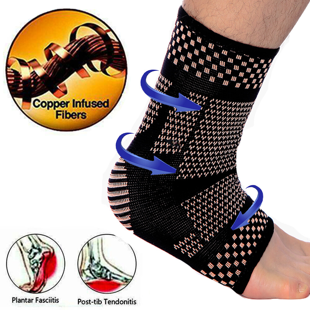 Copper Ankle Support Brace Compression Sleeve Foot Pain Relief Sprain Sport