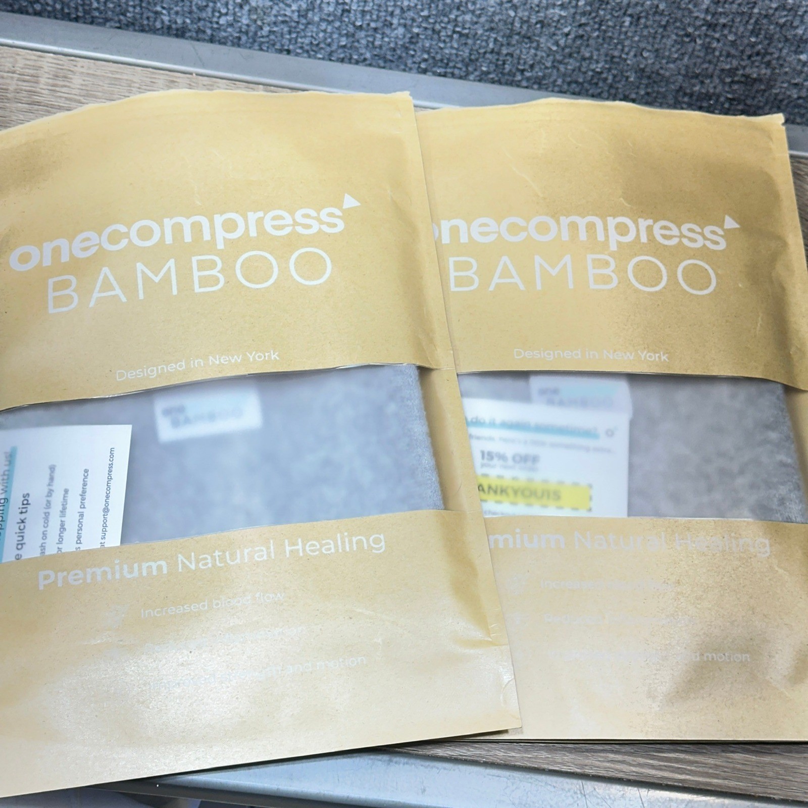 TWO Onecompress Bamboo Compression Knee Sleeves Grey Heathered Support Recovery