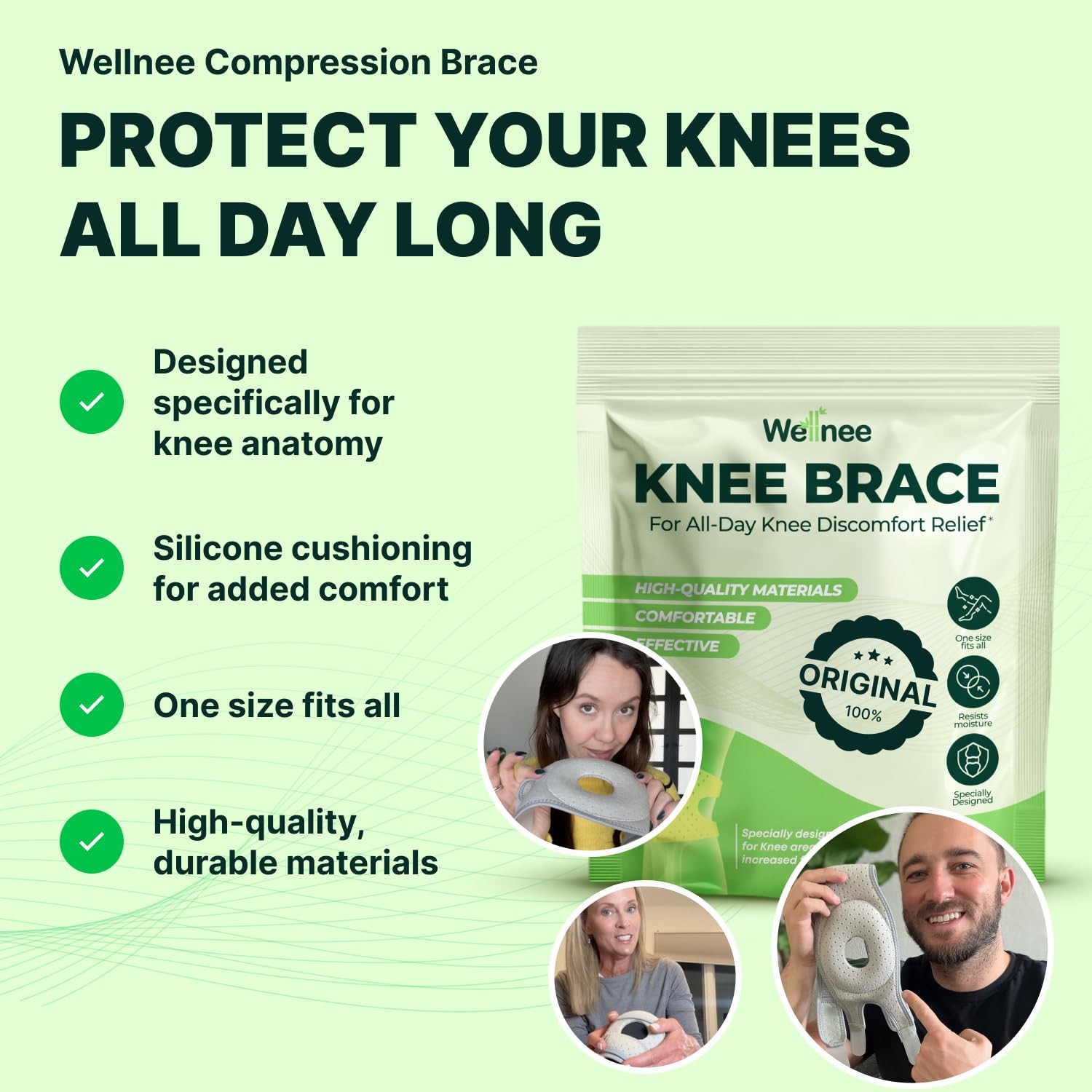 Knee Brace with Silicone Padding – Wellknee Compression Sleeve for Men & Wome…