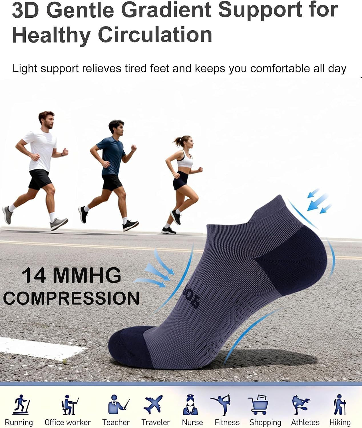 Compression Ankle Socks for Men & Women, Athletic Socks with Arch Support, Light