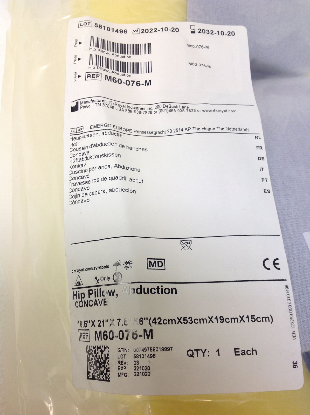 5x NEW De Roya M60-076-M CONCAVE HIP ABDUCTION POSITIONER Exp: 2032-10-20, QTY