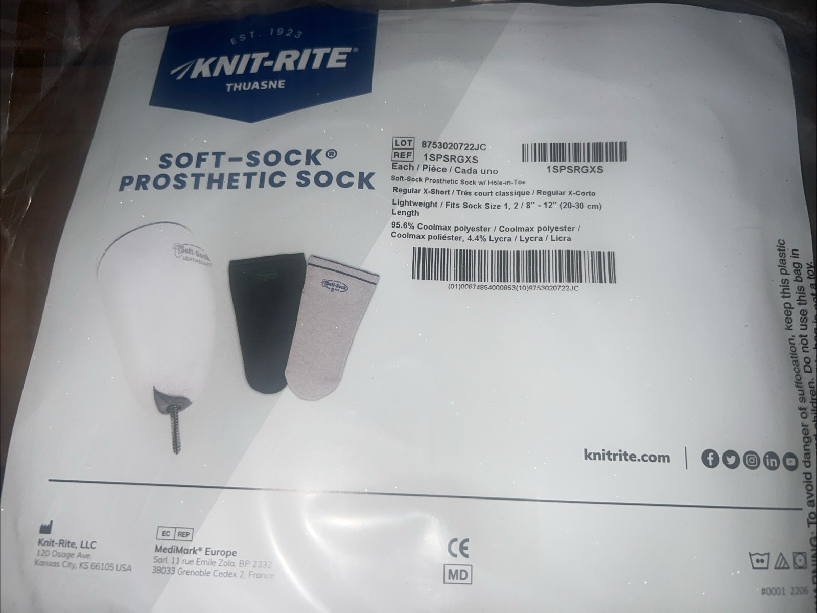 Knit-Rite Soft-Sock Prosthetic Sock 1SP1RGXS Fits Size 1 , 2. 8″-12″ REG/X SHORT