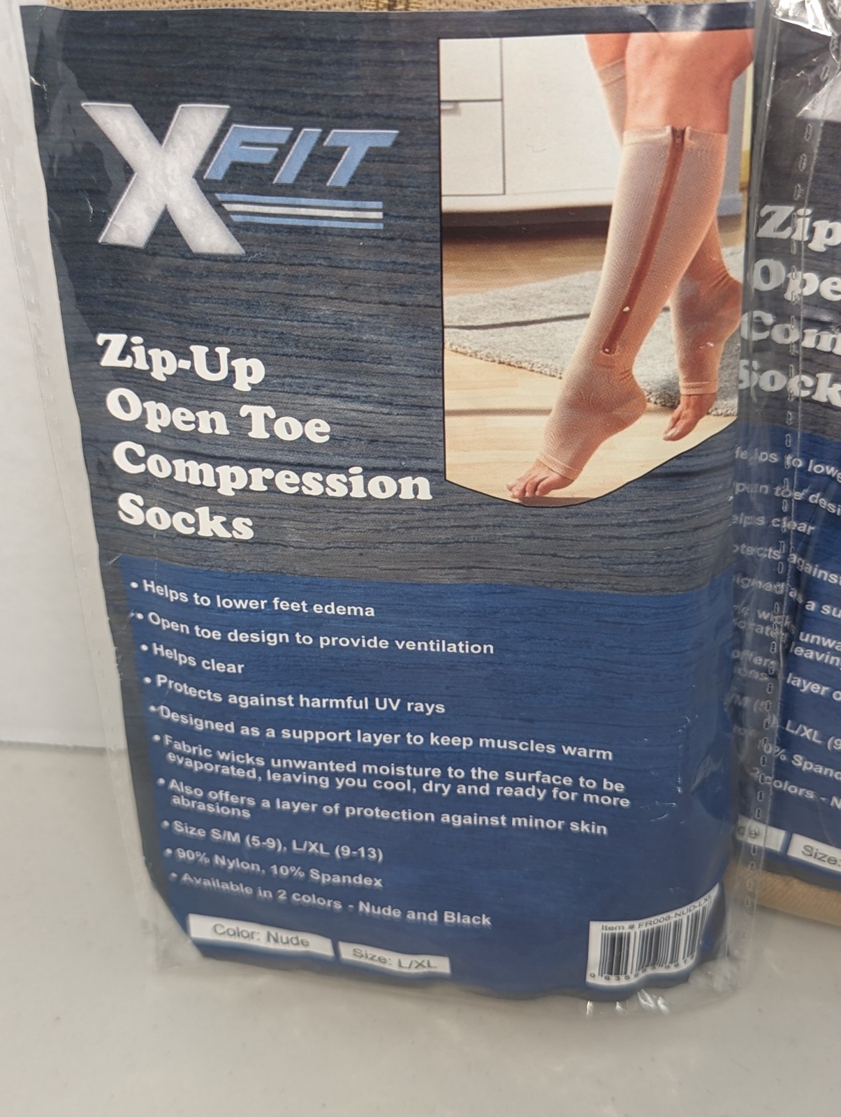 2 Pair XFit Zippe Open Toe Compression Socks Beige Size L/XL