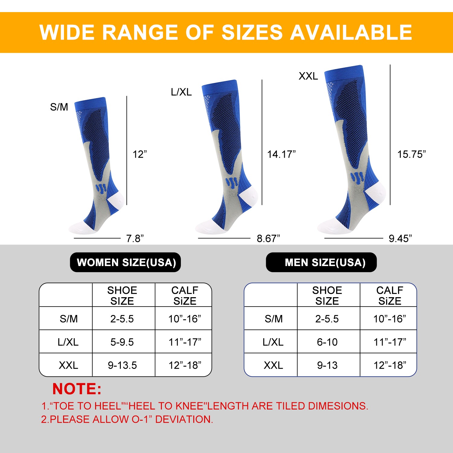 Compression Socks- 20-30 mmHg Knee High for Men & Women, Medical Grade, L/XL/XXL