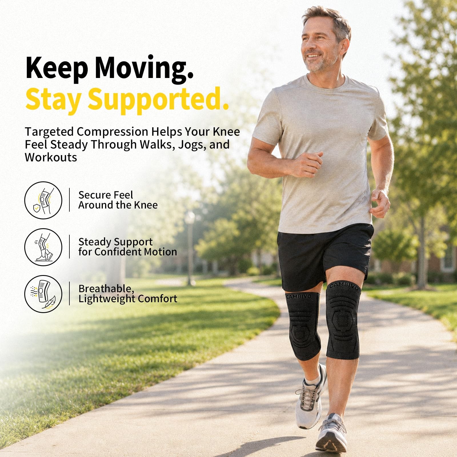 CAMBIVO 2 Pack Knee Brace for Women & Men, Latex Free & Silicone Free Compres…
