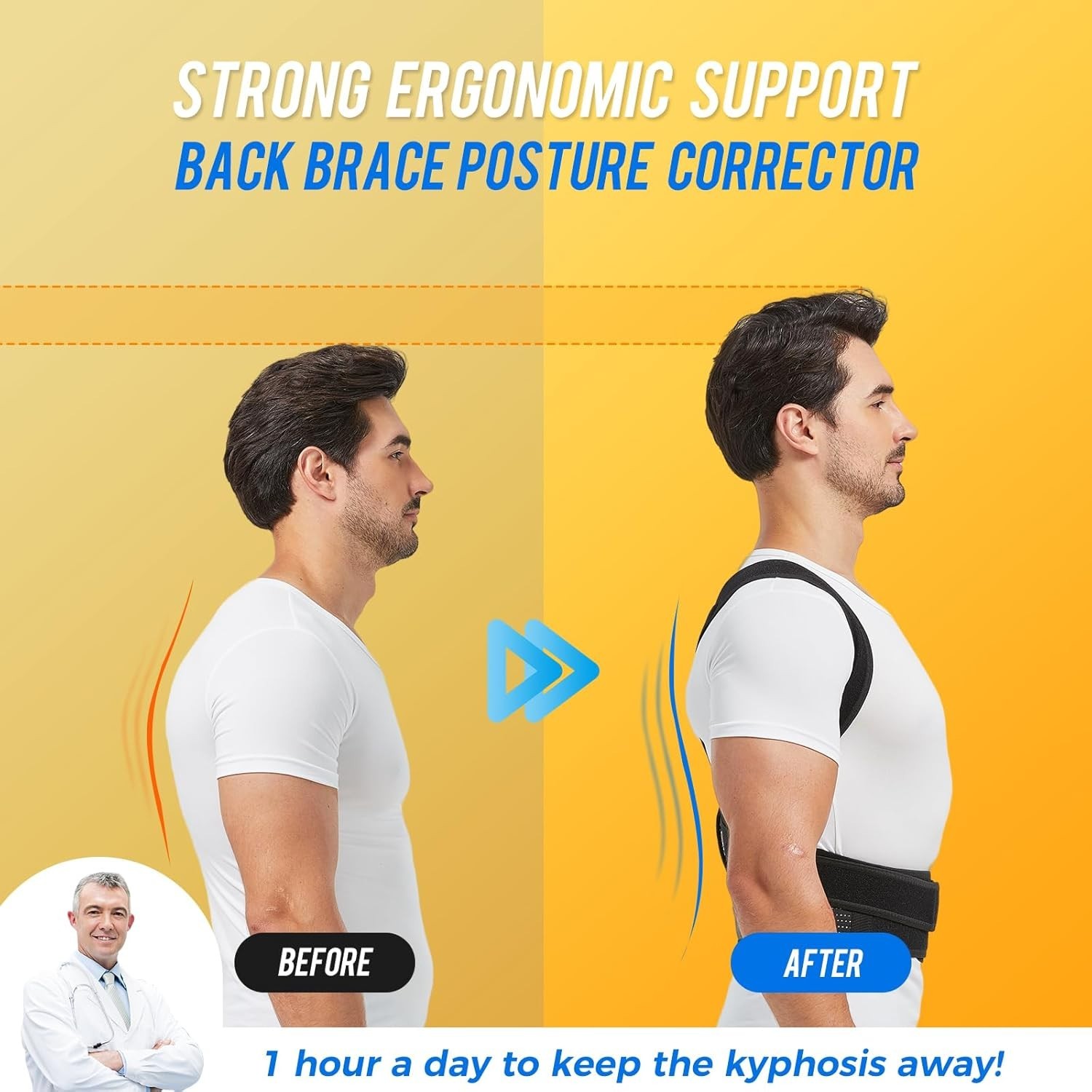 M size Back Brace and Posture Corrector for Men and Women Adjustable Back Straig
