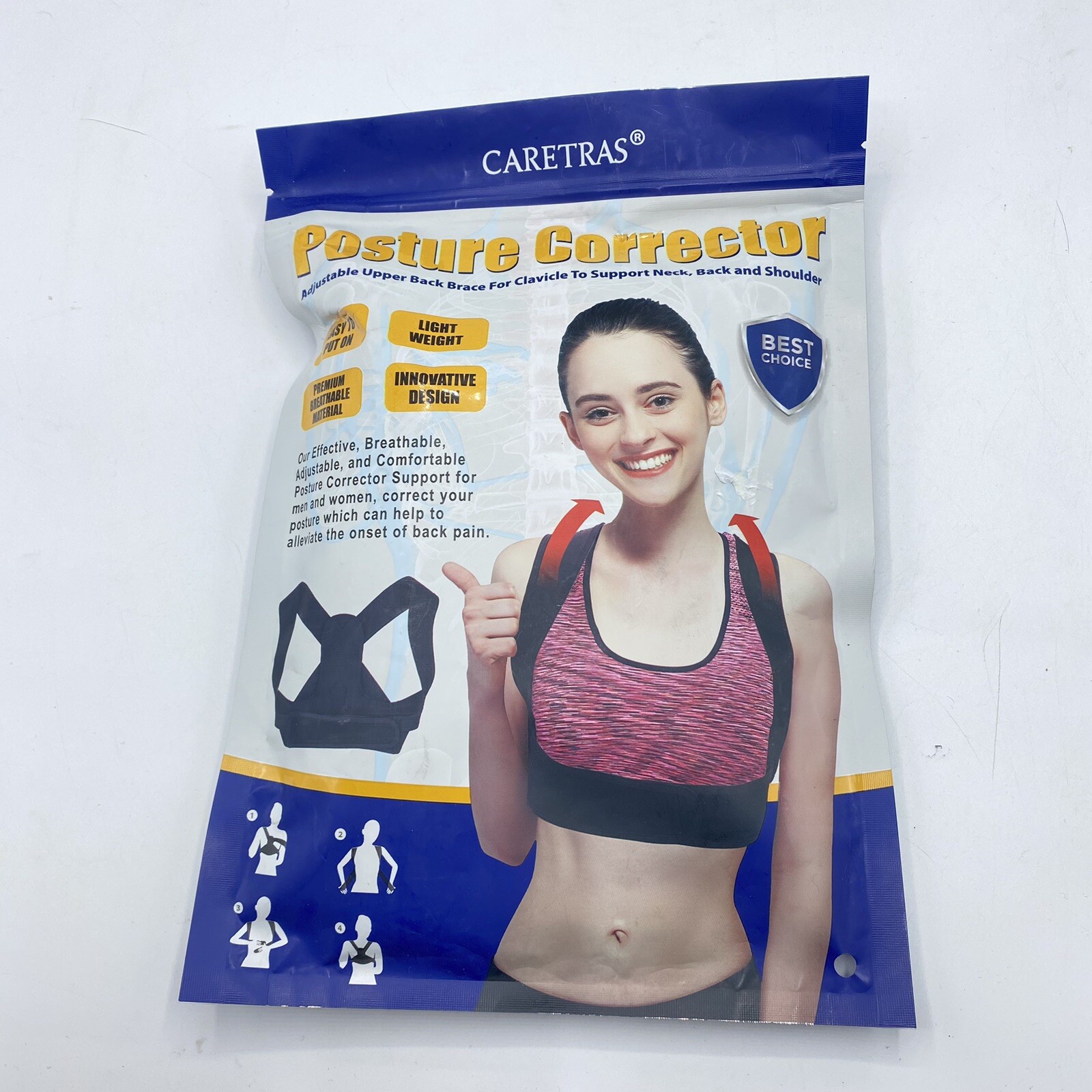 Caretras Posture Corrector Unisex Adjustable Upper Back Brace Size XL (36”- 44”)