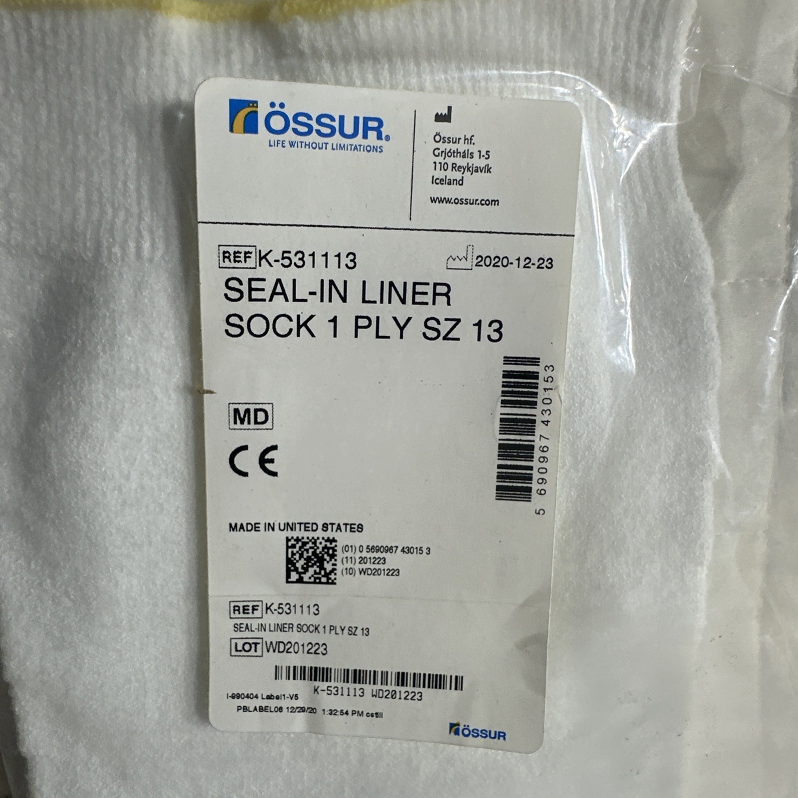 1ply Seal-in Liner Sock K-531113 size 13