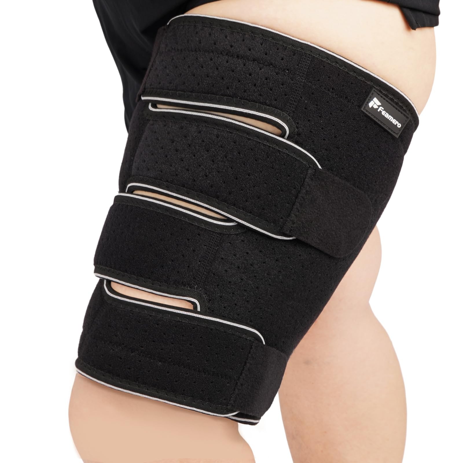 Feamero Plus Size Thigh Compression Wrap for Lymphedema & Swelling XL, Black