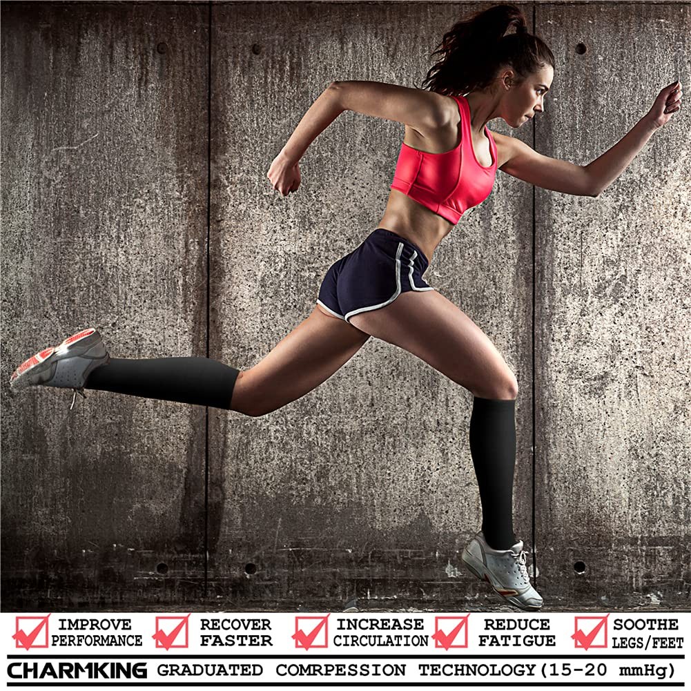 CHARMKING Compression Socks 3 Pairs 15~20 mmHg for Running Travel L/XL