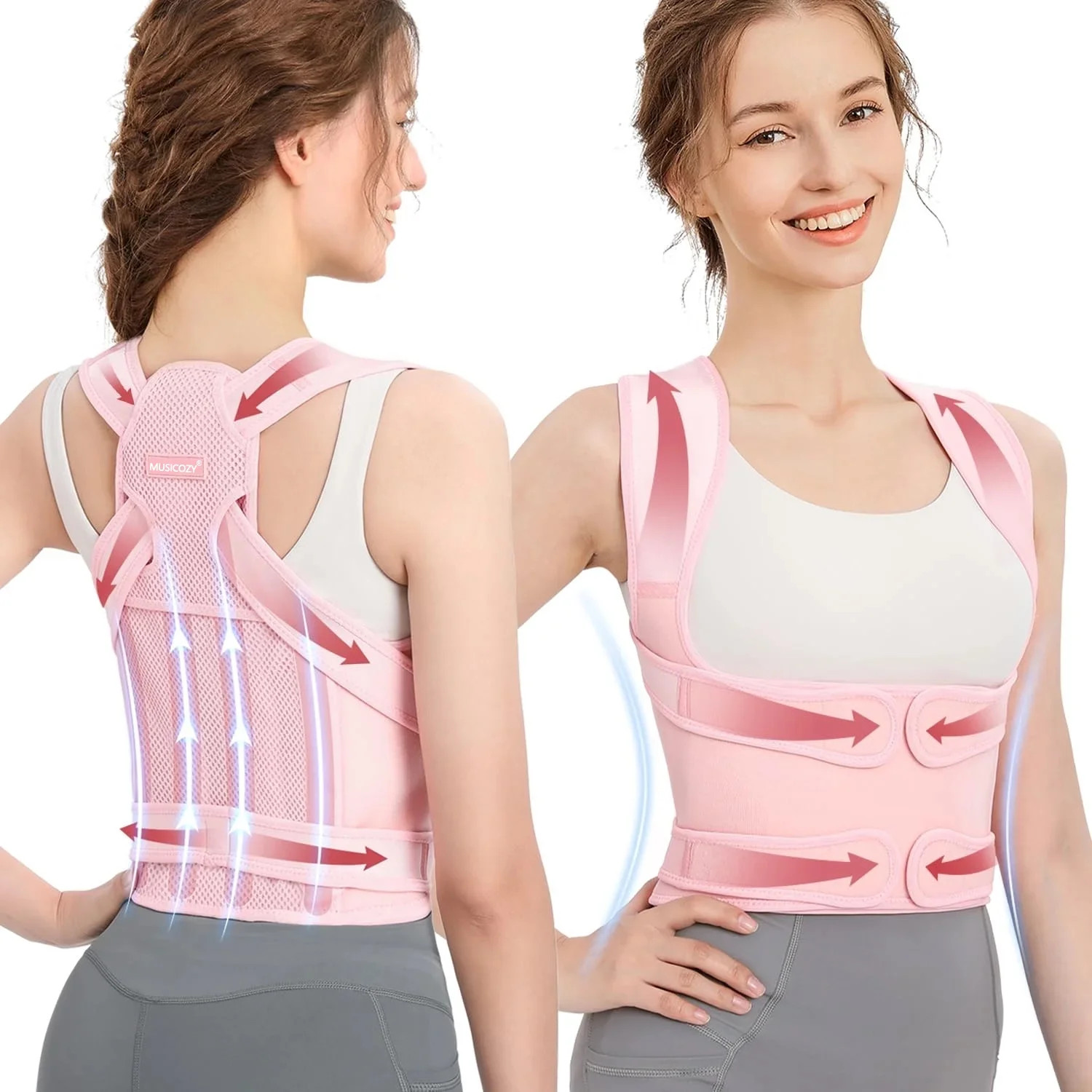 grey Brace Posture Corrector for Women, Back Straightener Posture Corrector, Sco