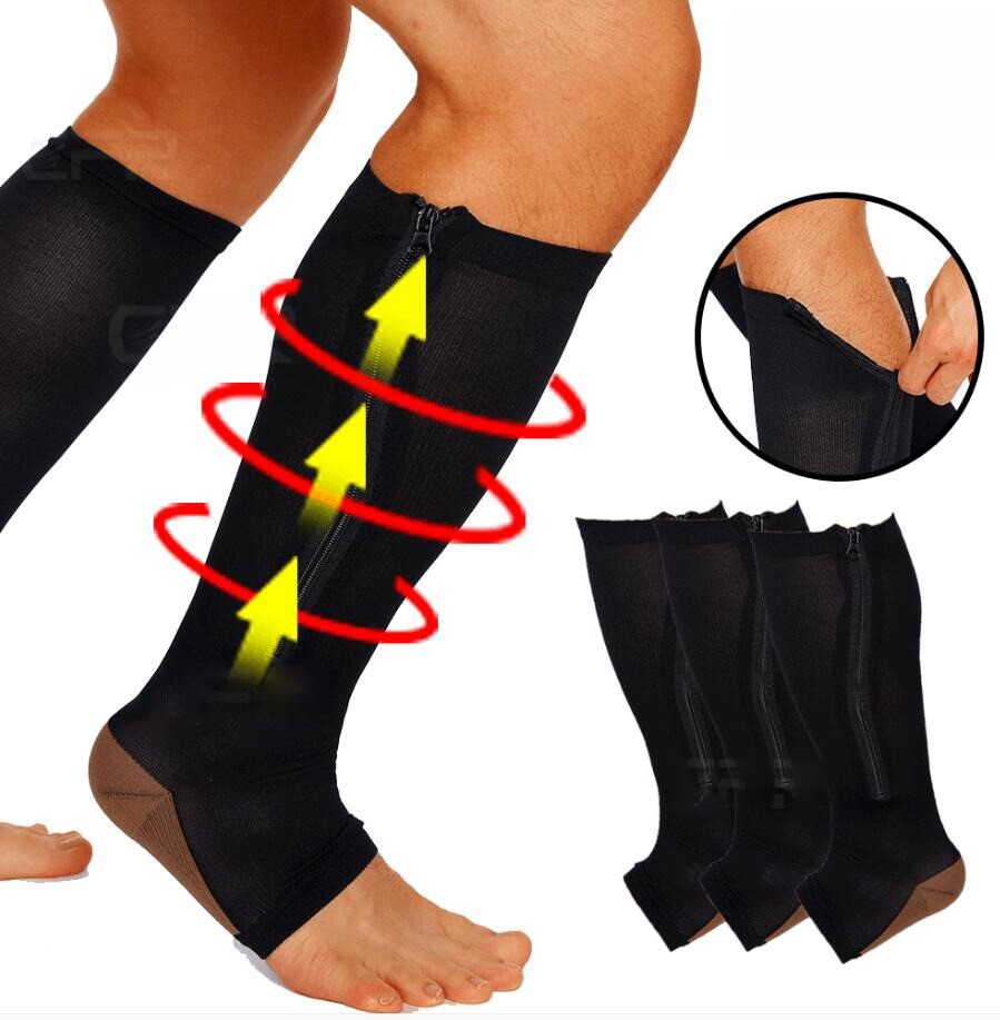 3 Pair Zippered Compression Socks 20-30mmHg Men Women Graduated Support Stocking