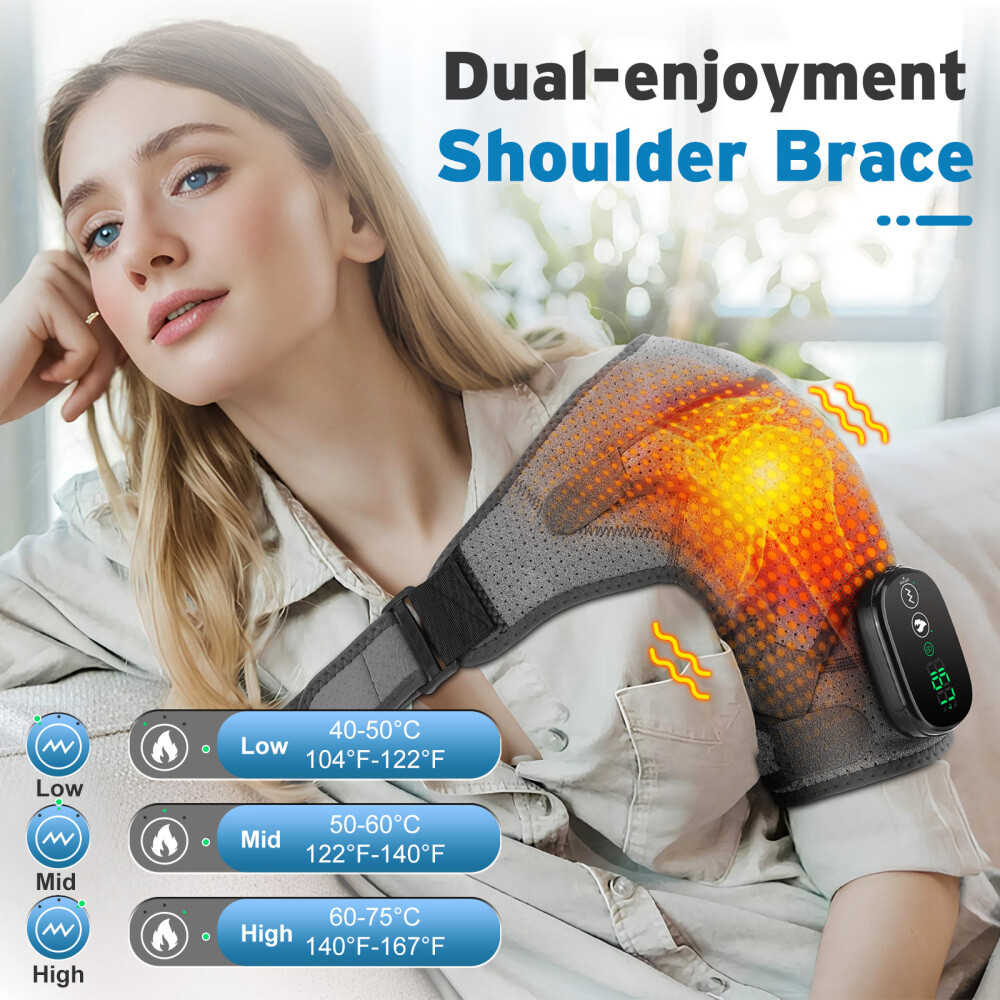 Electric Heated Vibration Shoulder Massager Brace Rotator Cuff Joint Pain Relief