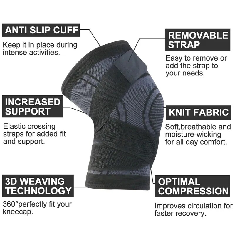 Adjustable Knee Brace Compression Sleeve Sports Support Protector Fitness Straps