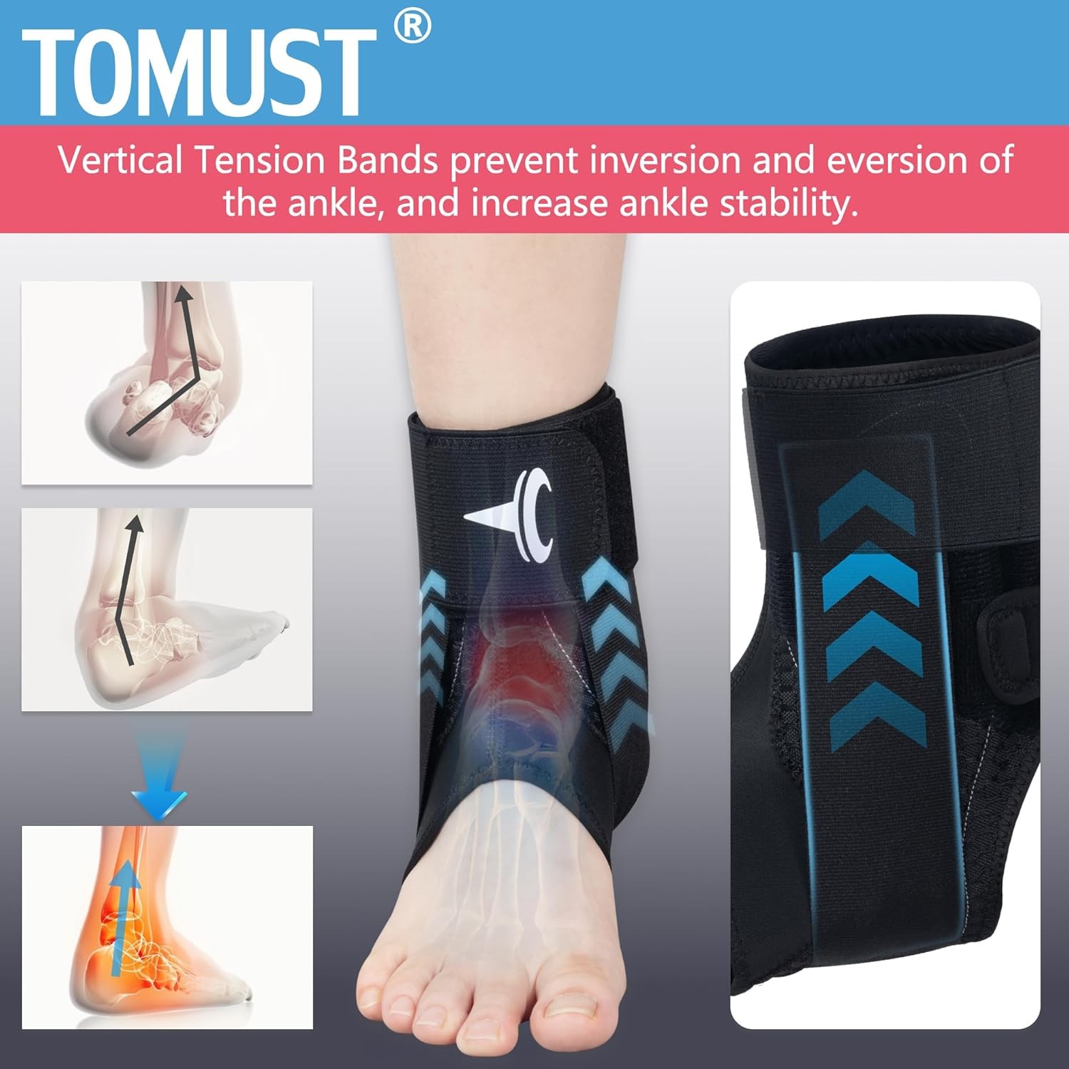 Ankle Brace with Side Stabilizers – Adjustable Support for Sprains & Pain LG