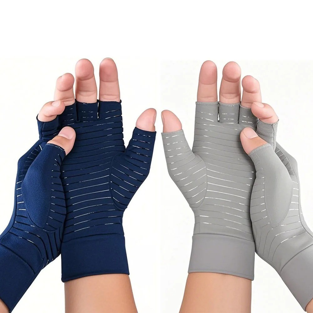 Copper Compression Gloves Anti Arthritis Fingerless Hand Support Pain Relief US