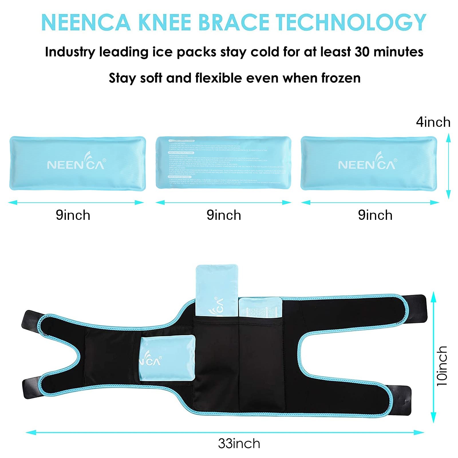 NEENCA Knee Brace with Ice Pack Wrap, Medical Wrap One Size Fits All