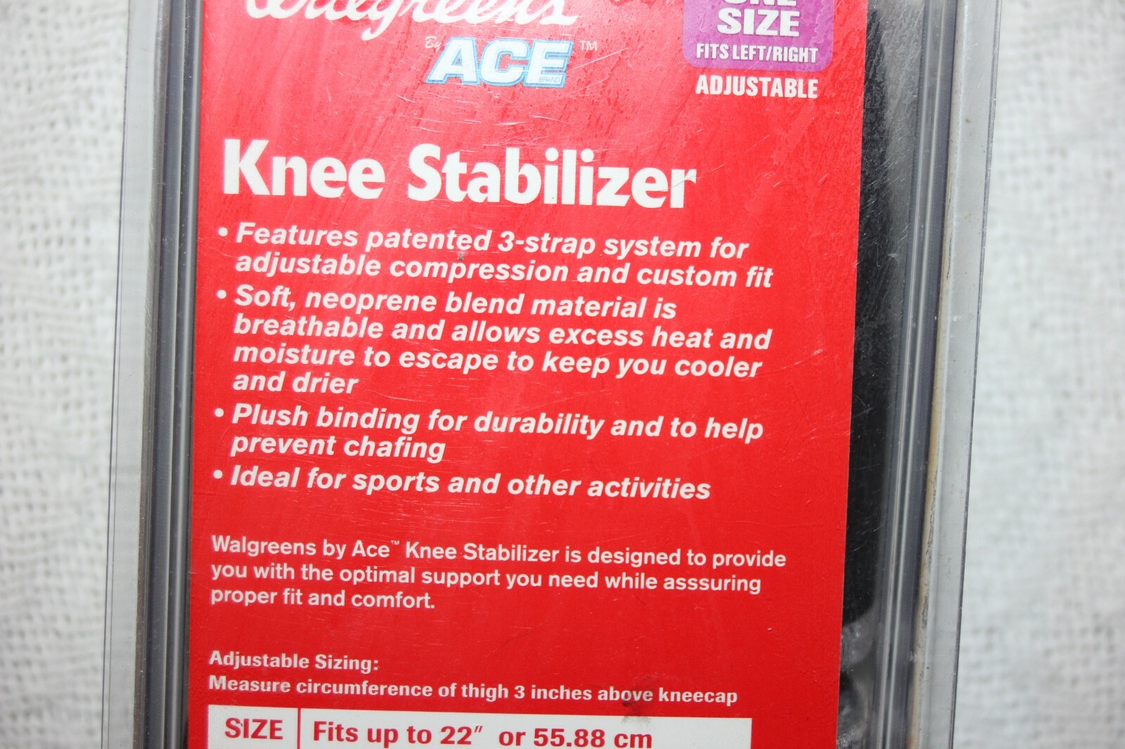 Walgreens Ace Knee Stabilizer One Size Adjustable Item No 470233 Fits up to 22″