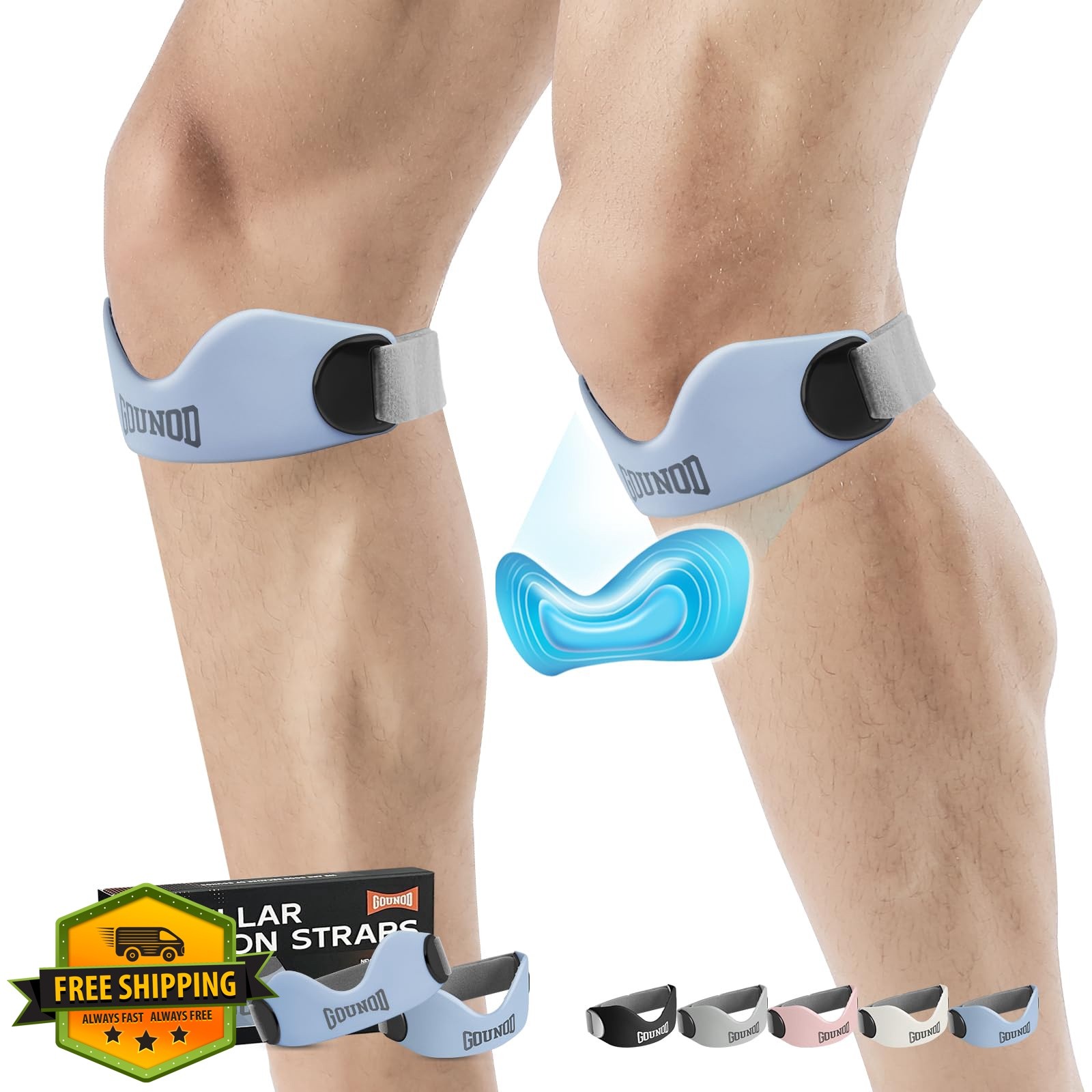 GOUNOD Knee Strap Blue Patellar Tendon Support 2 Pack