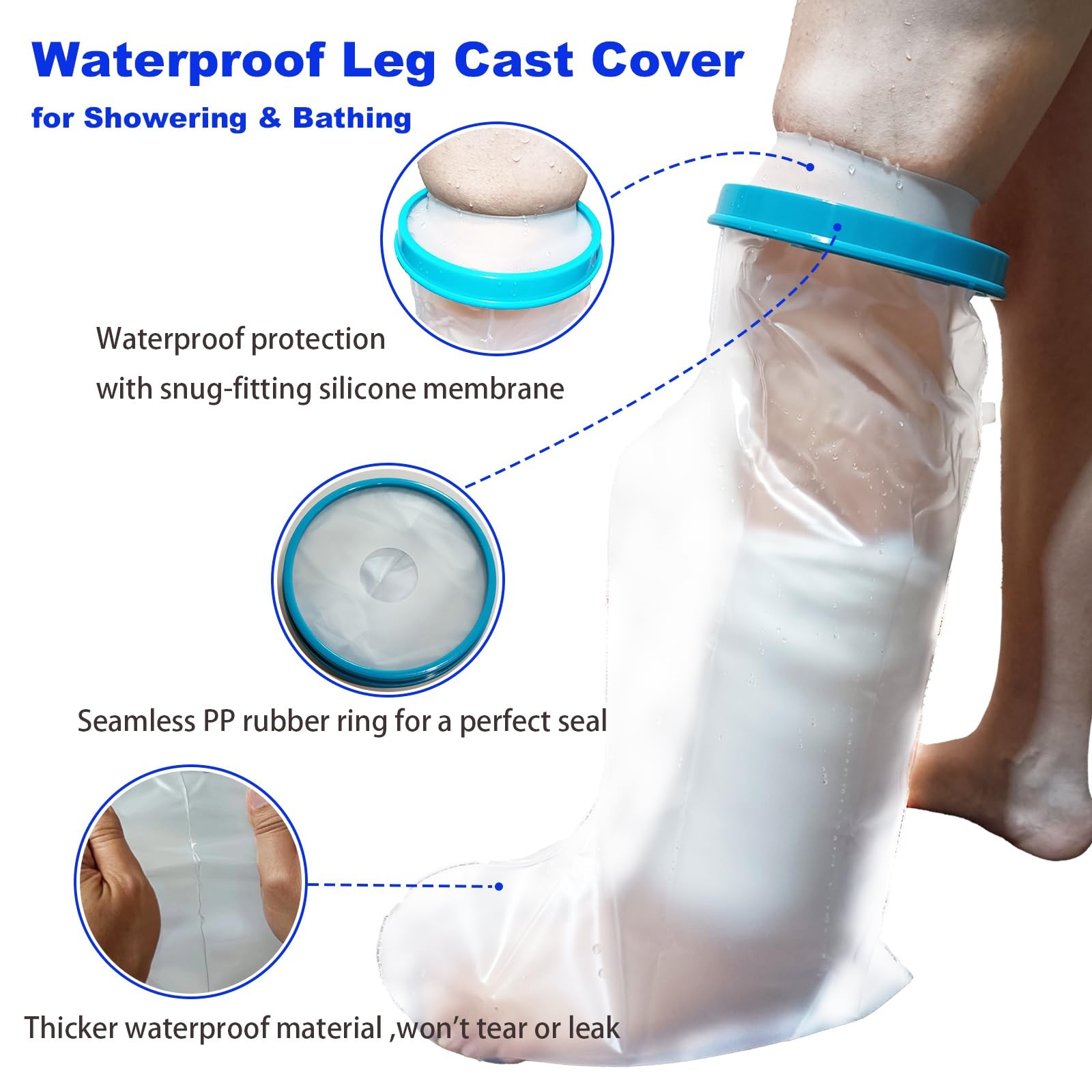 Waterproof Leg Cast Protector for Shower Reusable Adult Short Leg Sleeve Bag